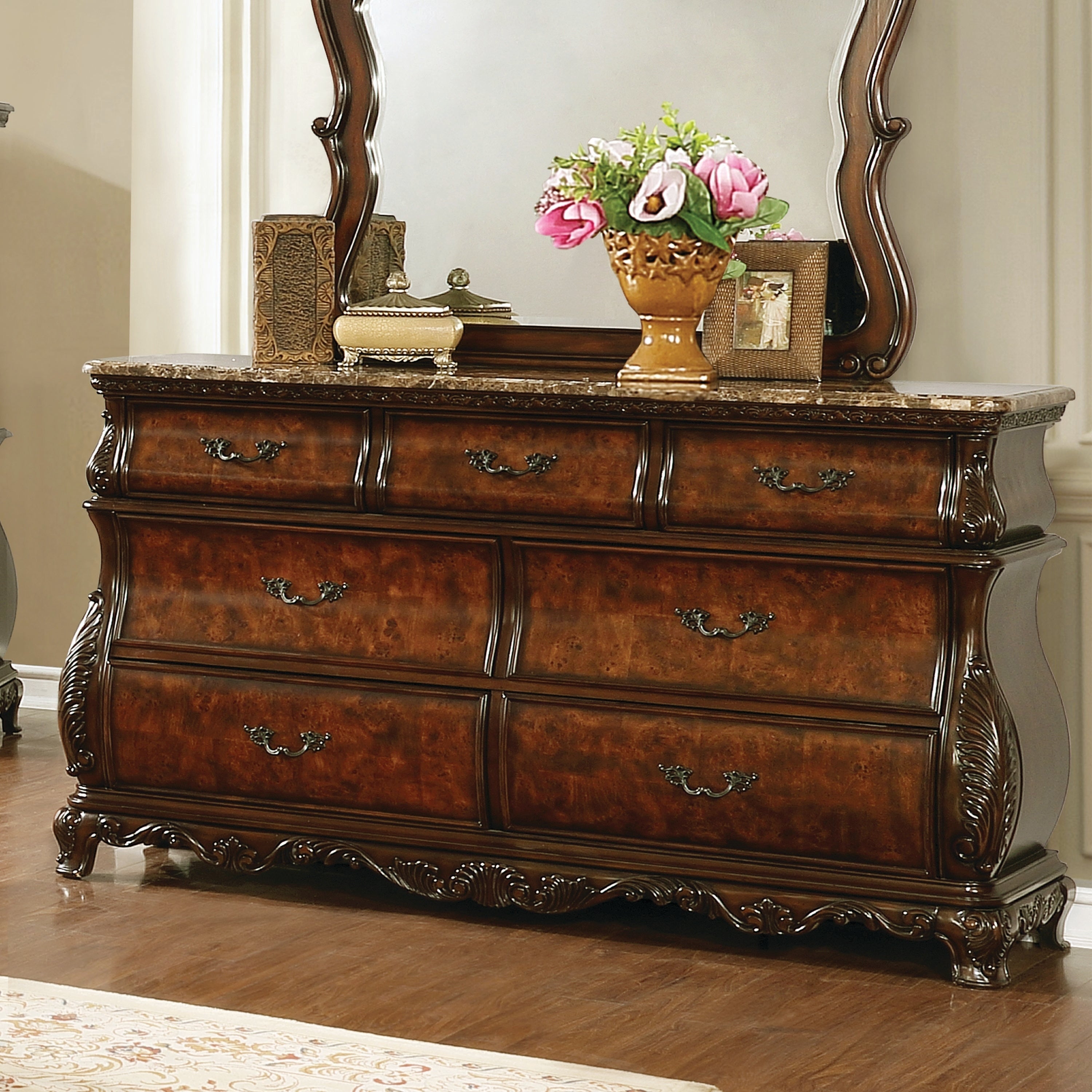 Coaster Furniture Exeter Dark Burl 7-drawer Dresser with Marble Top - - 29141652 - Mycitystee