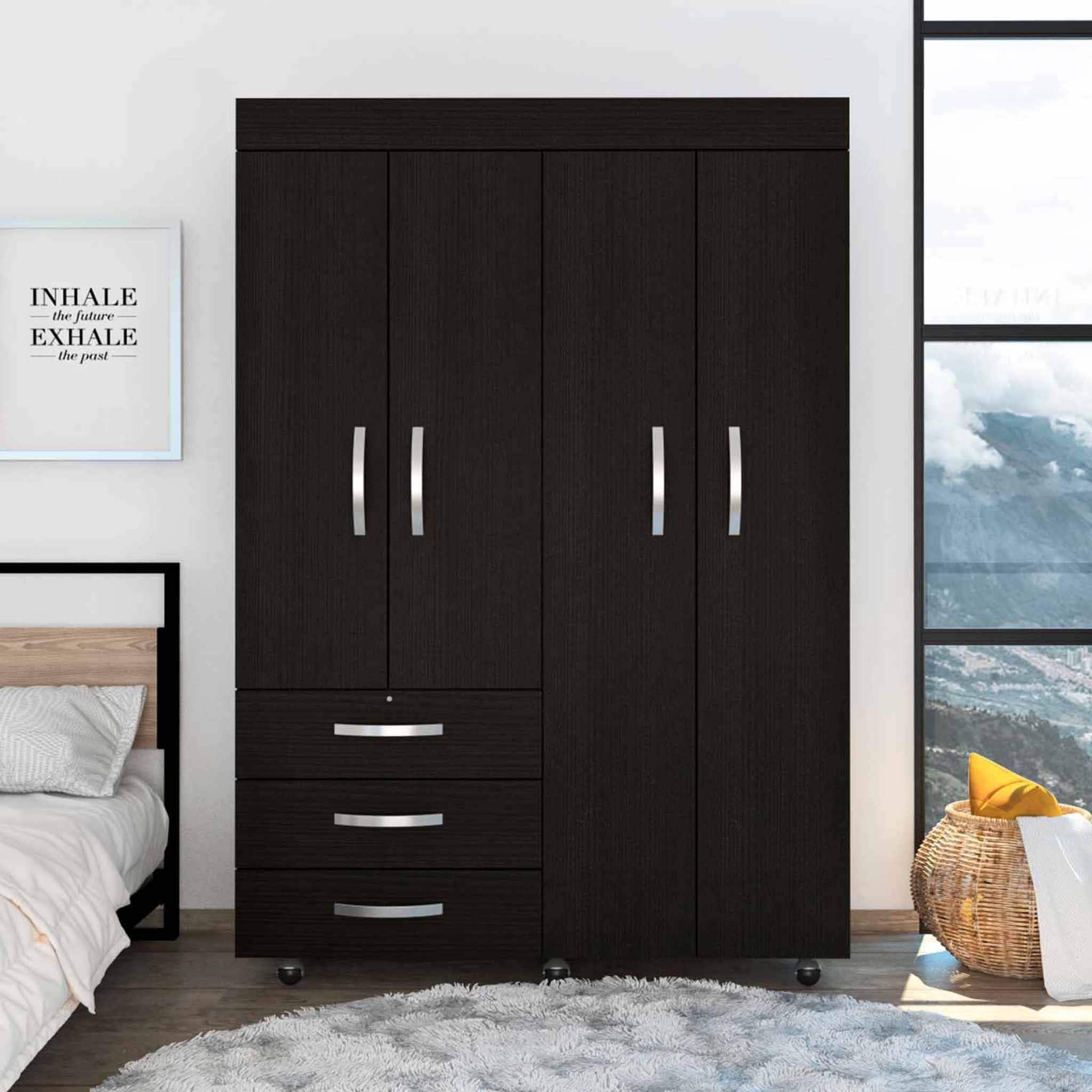 Black Tall Four Door Closet Wardrobe - - 36743819 - Mycitystee