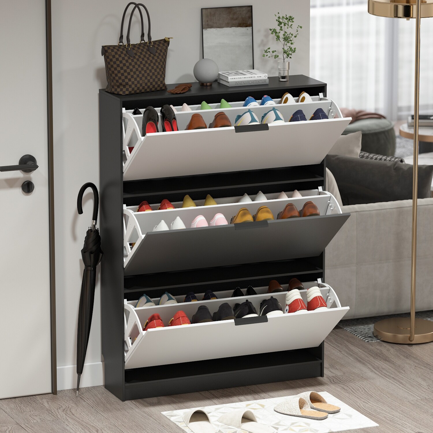 Modern Convenient Shoe Organizer Wood Modern Shoe Storage Cabinet - - 34316984 - Mycitystee