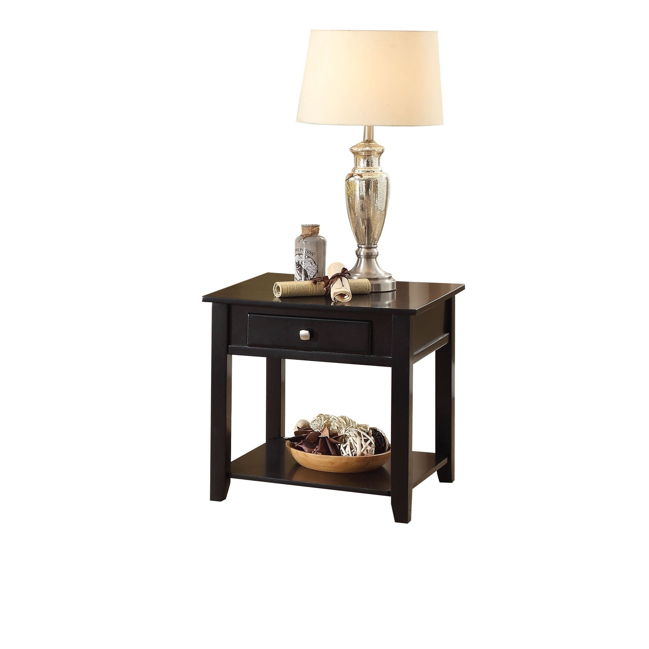 Wooden End Table with One Drawer and One Shelf， Black - Mycitystee