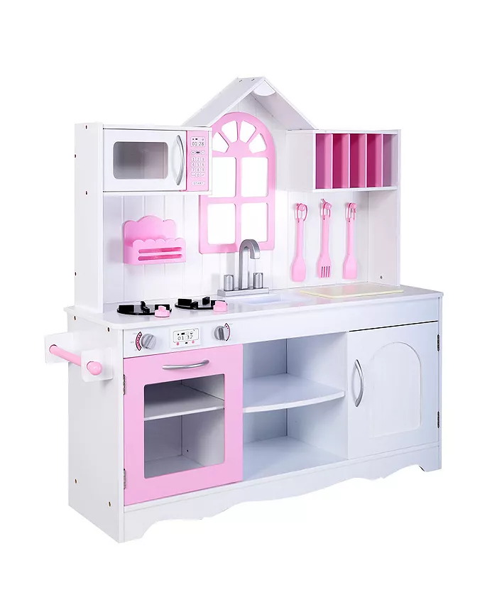 Costway Kids Wood Kitchen Toy Cooking Pretend Play Set Toddler Wooden Playset - Mycitystee