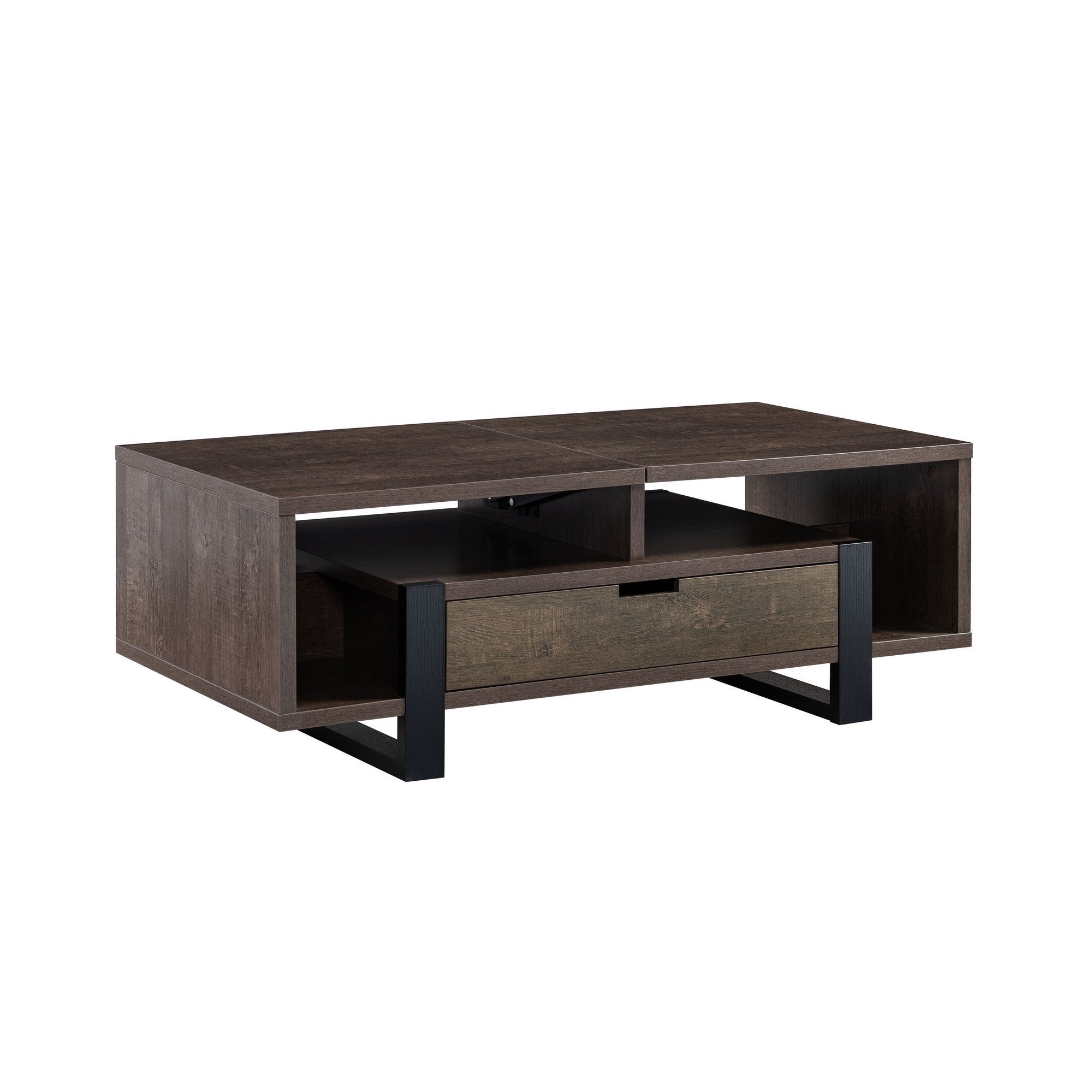 47 Inch Modern Coffee Table， 1 Drawer， 4 Shelves， Half Lift Top， Brown - Mycitystee