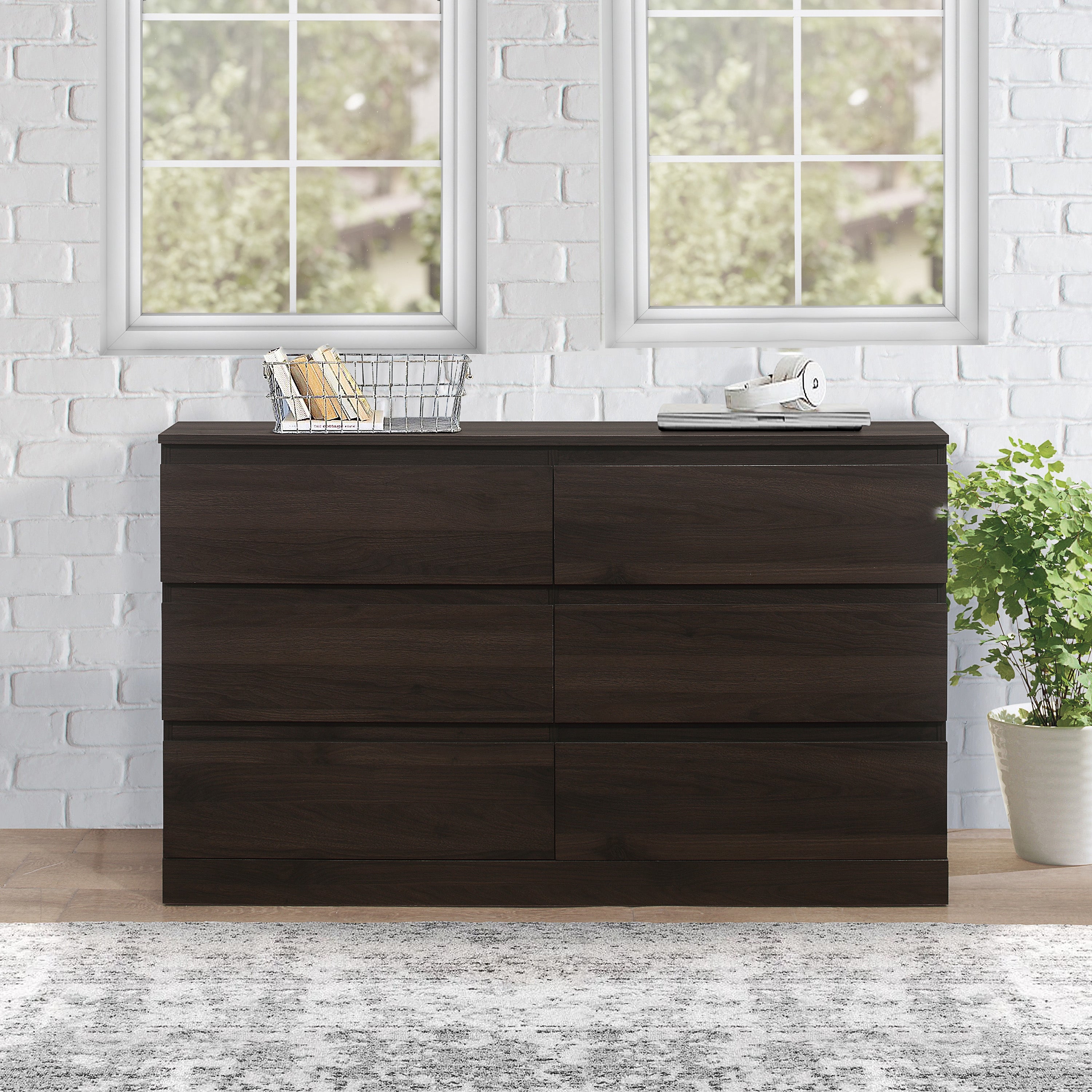 Brindle 6-Drawer Horizontal Dresser， Espresso Finish - - 36139146 - Mycitystee