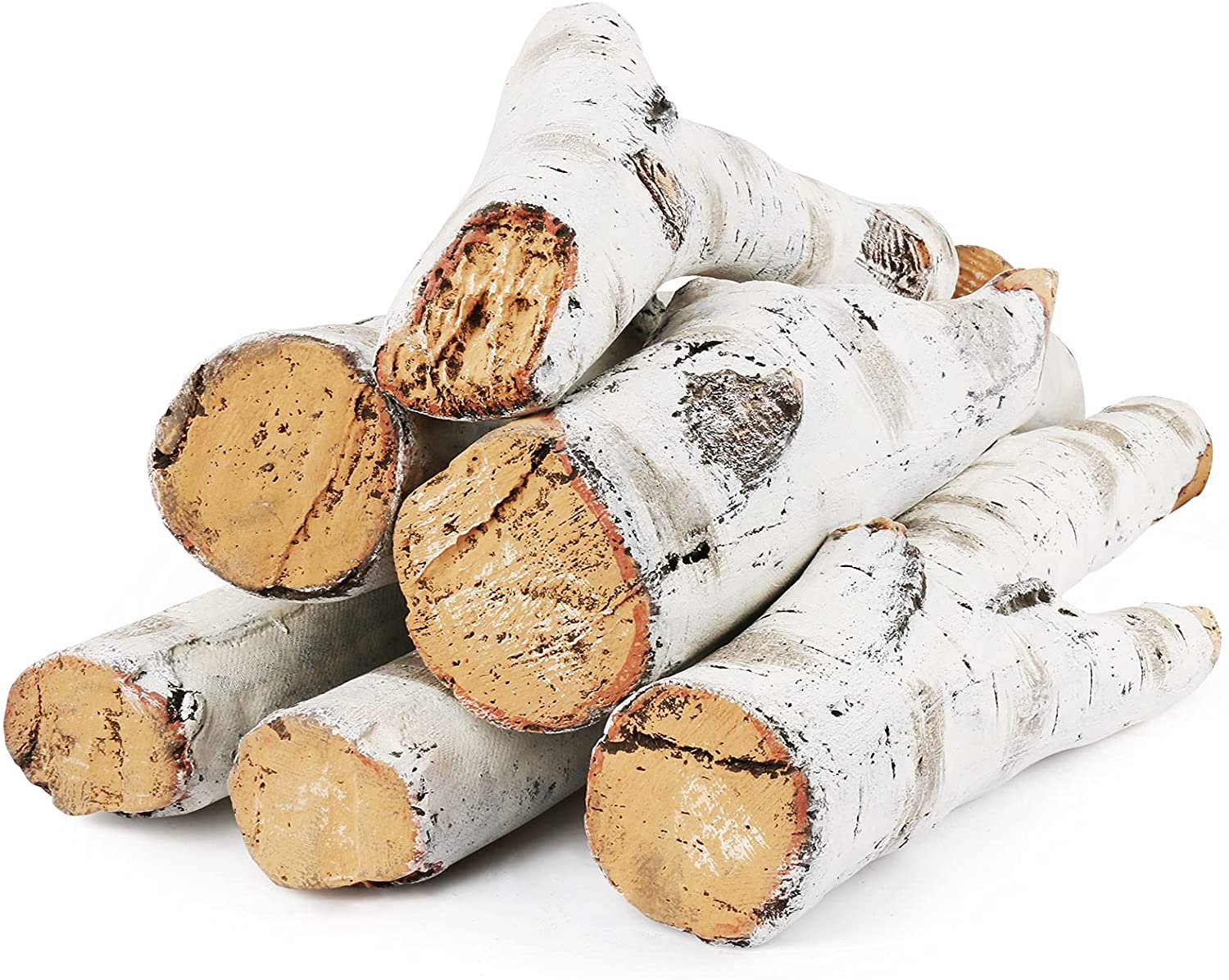 Gas Fireplace 6pcs Large Size Ceramic White Birch Wood Inserts Logs for Vented, Ventless, Electric, Propane Gas Fireplace Fire Pit Firebowl - Mycitystee