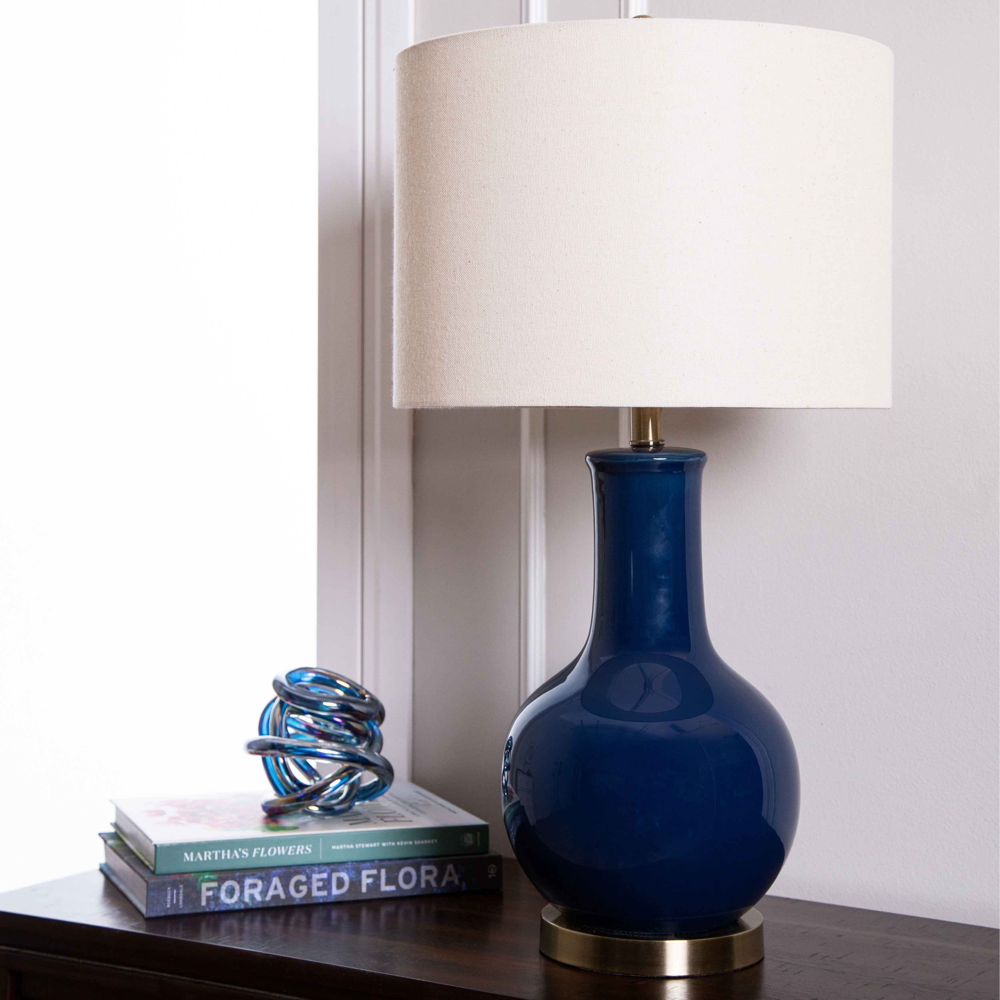 Abbyson Gourd Navy Blue Ceramic 29-Inch Table Lamp - Mycitystee