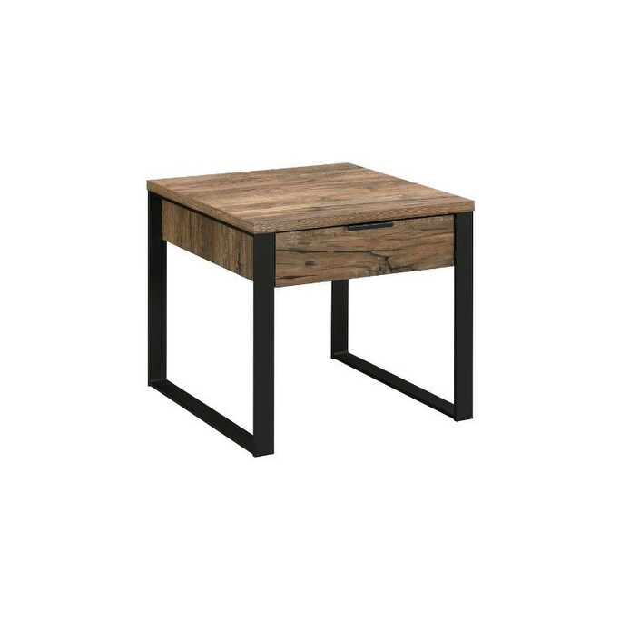 Industrial Style End Table with 1 Storage Drawer， Weathered Oak and Black Finish - Mycitystee