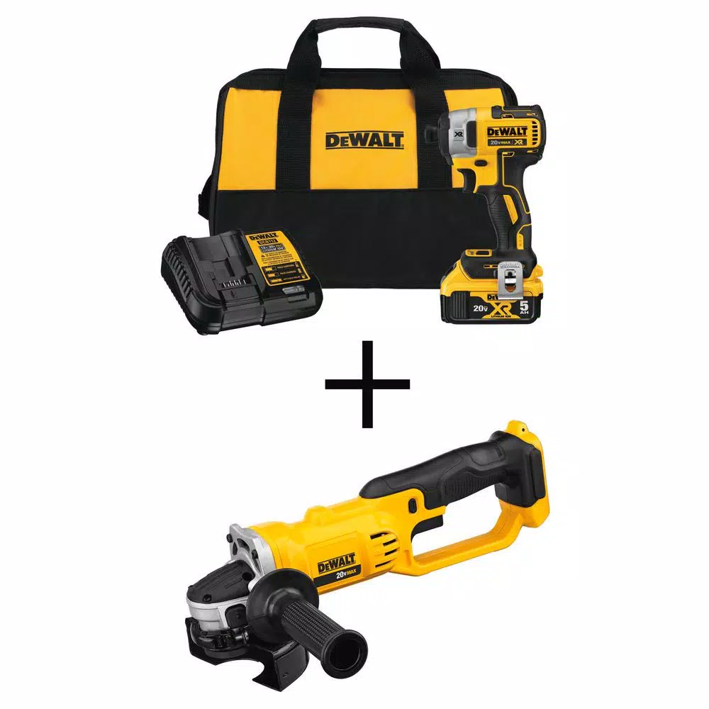 DEWALT 20-Volt MAX XR Cordless Brushless 3-Speed 1/4 in. Impact Driver with (1) 20-Volt 5.0Ah Battery and 4-1/2 in. Grinder and#8211; XDC Depot - Mycitystee