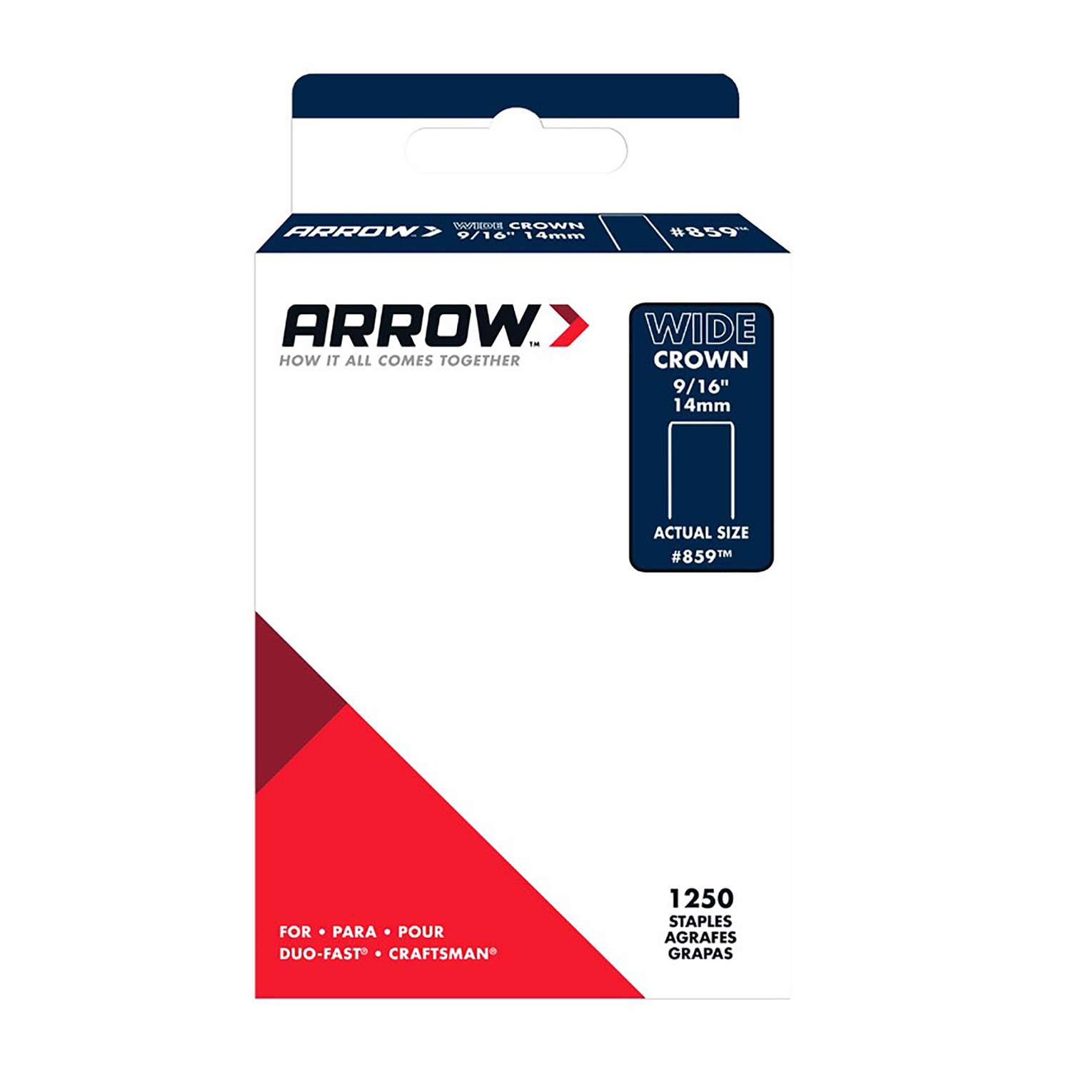 Arrow #859 1/2 in. W X 9/16 in. L 18 Ga. Wide Crown Standard Staples 1250 pk - Mycitystee