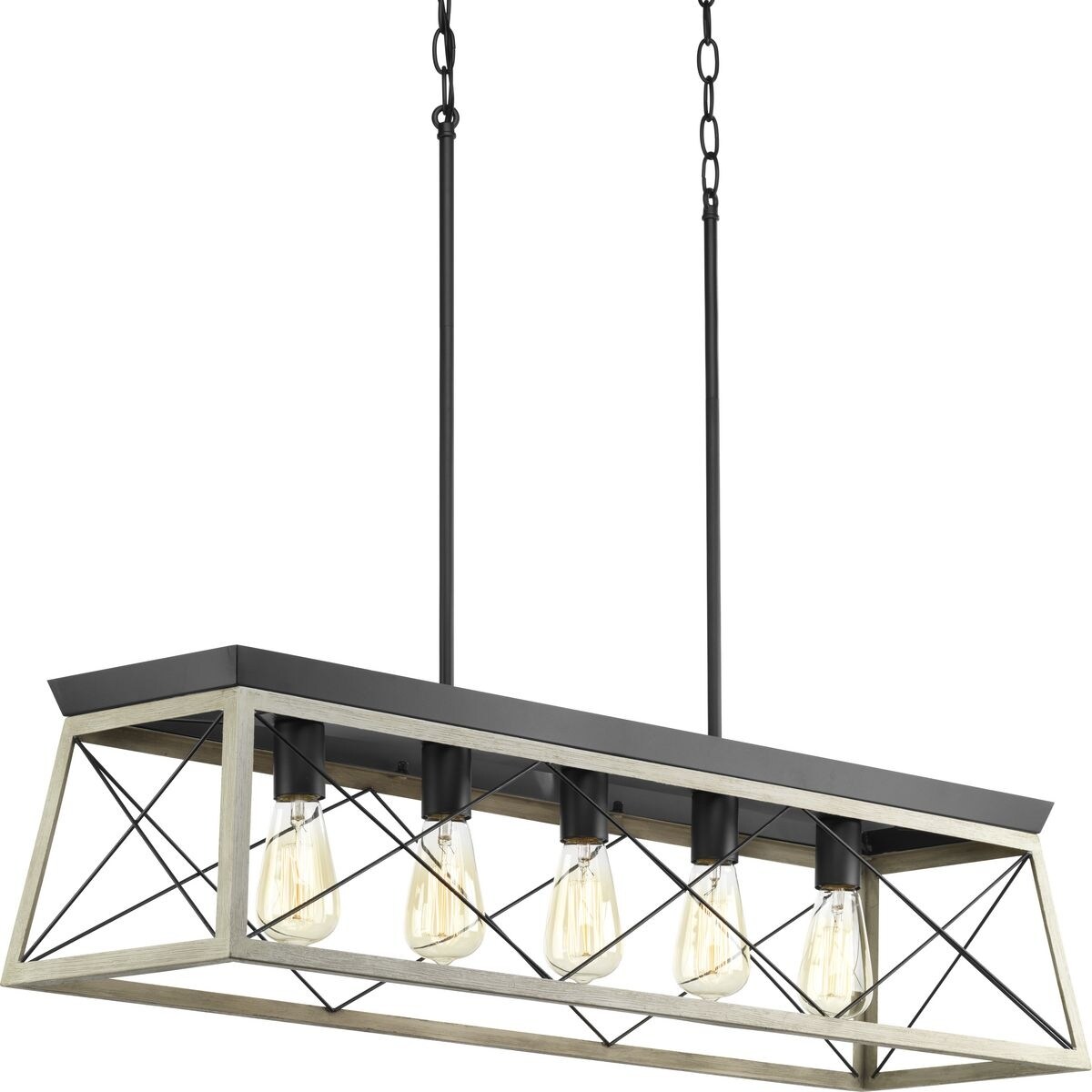 Briarwood Collection Five-Light Galvanized and Bleached Oak Farmhouse Style Linear Island Chandelier Light - White - Mycitystee