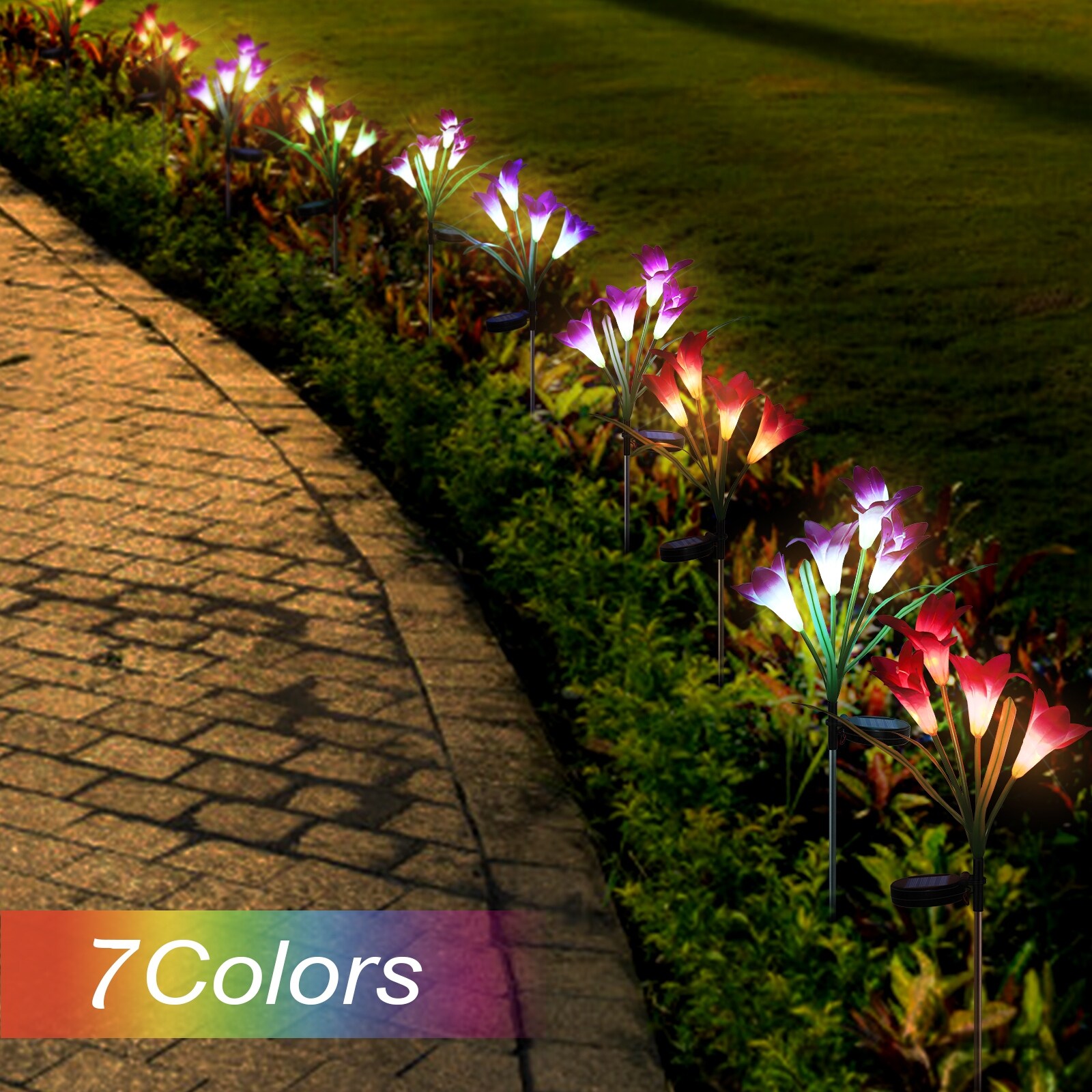 2PCS IP65 Waterproof Lily Solar Lights， Multi-color Changing - Mycitystee
