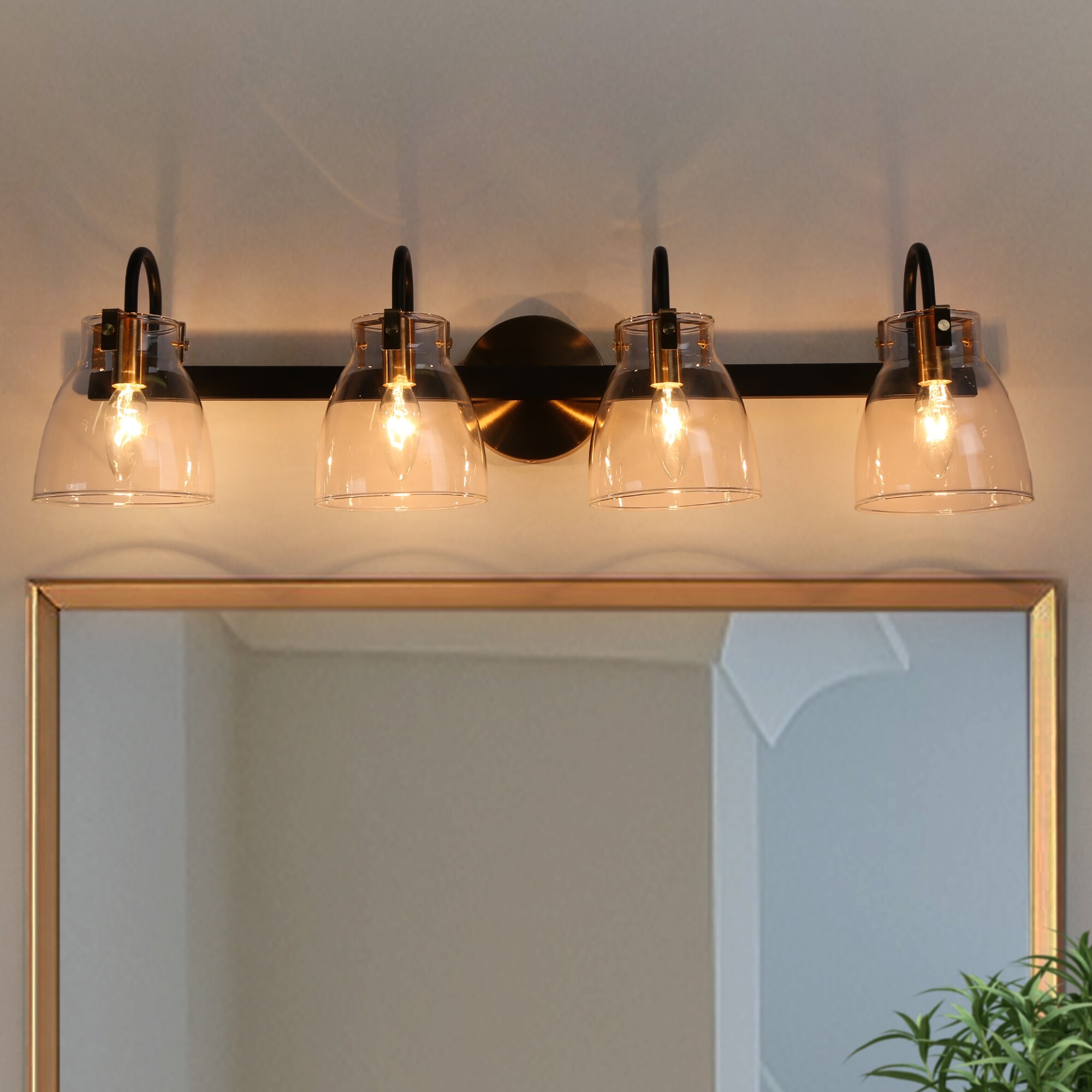 Coria 4-light Modern Brass Gold Bathroom Vanity Lights Glass Wall Sconces - L 28.7