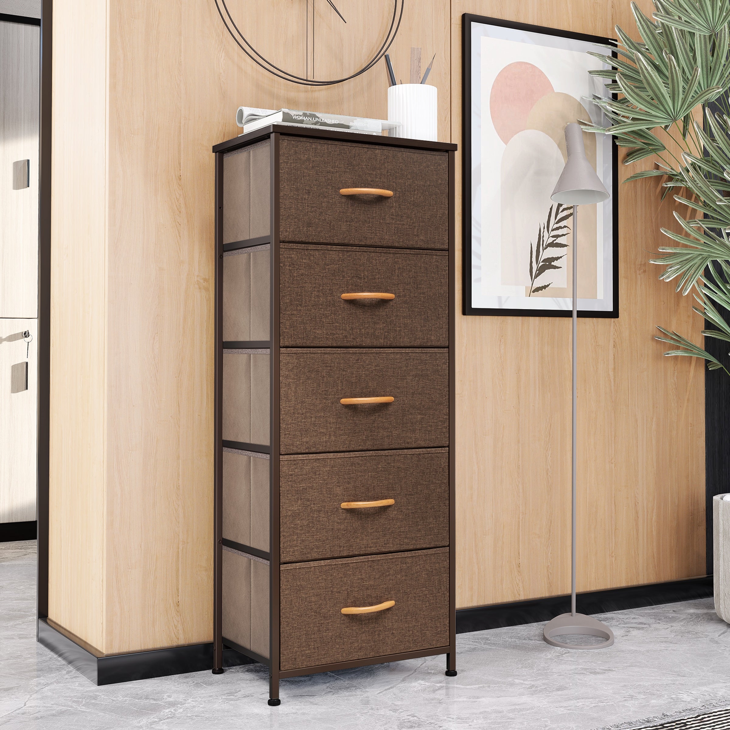 Contemporary 5-drawer Chest Vertical Storage Tower- Fabric Dresser - - 32221659 - Mycitystee