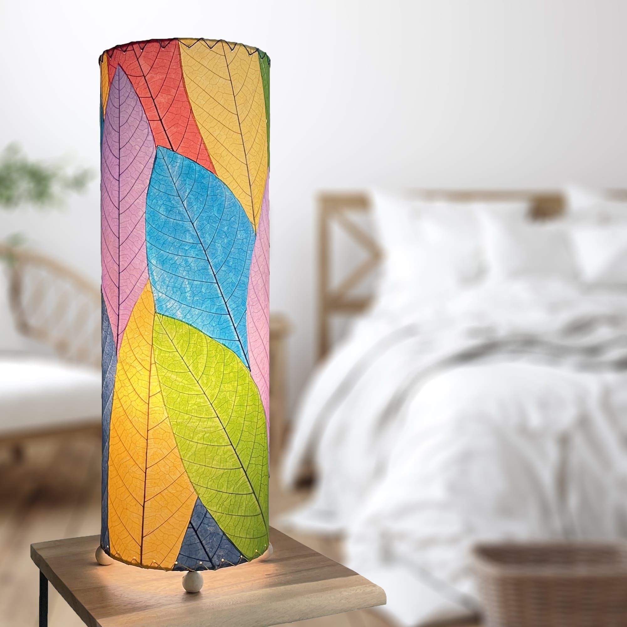 Handmade 24 Inch Cocoa Leaf Cylinder Table Lamp - 8 x 8 x 24 - Mycitystee