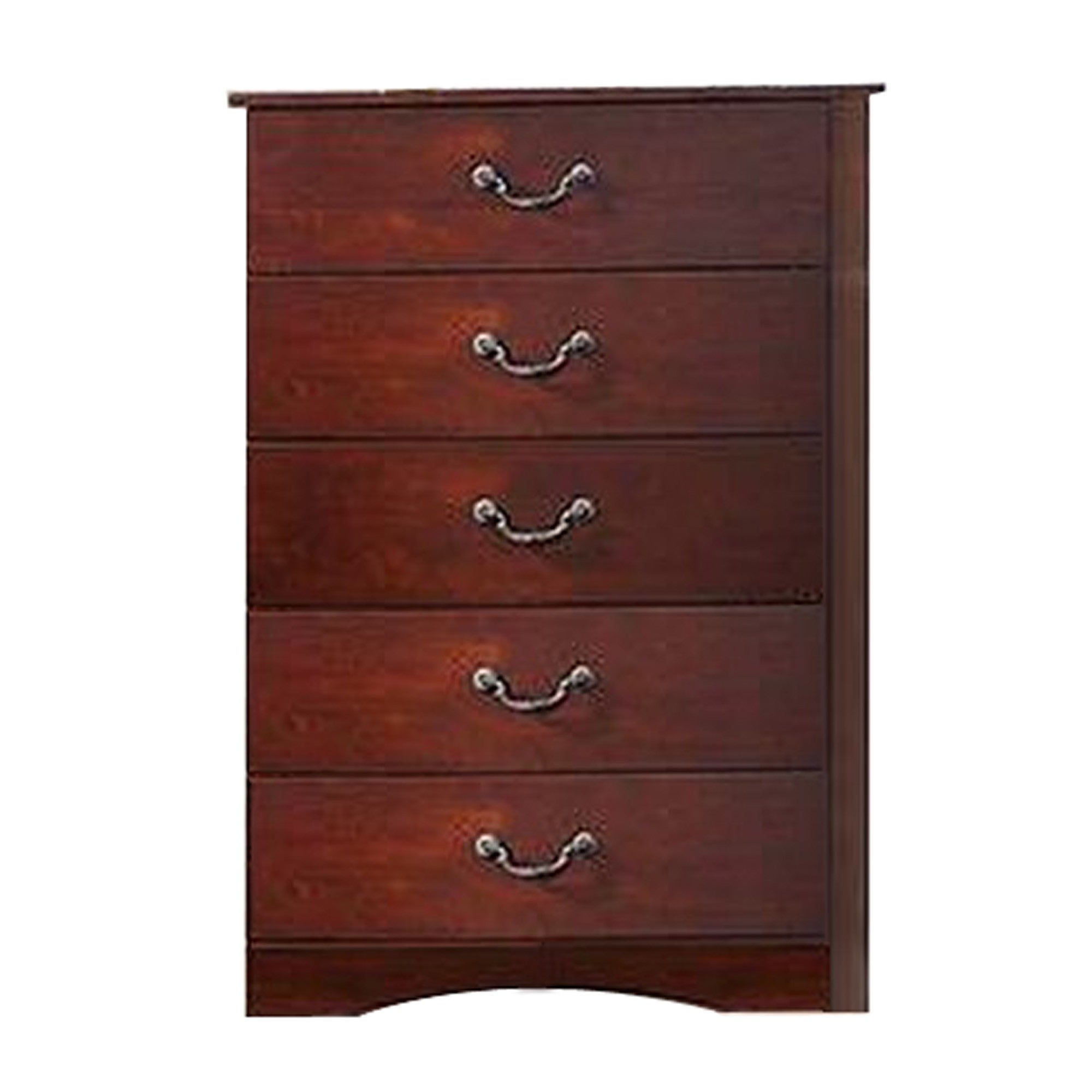 Bran 48 Inch 5 Drawer Tall Dresser Chest， Pine Wood， Grains， Cherry Brown - - 36907732 - Mycitystee