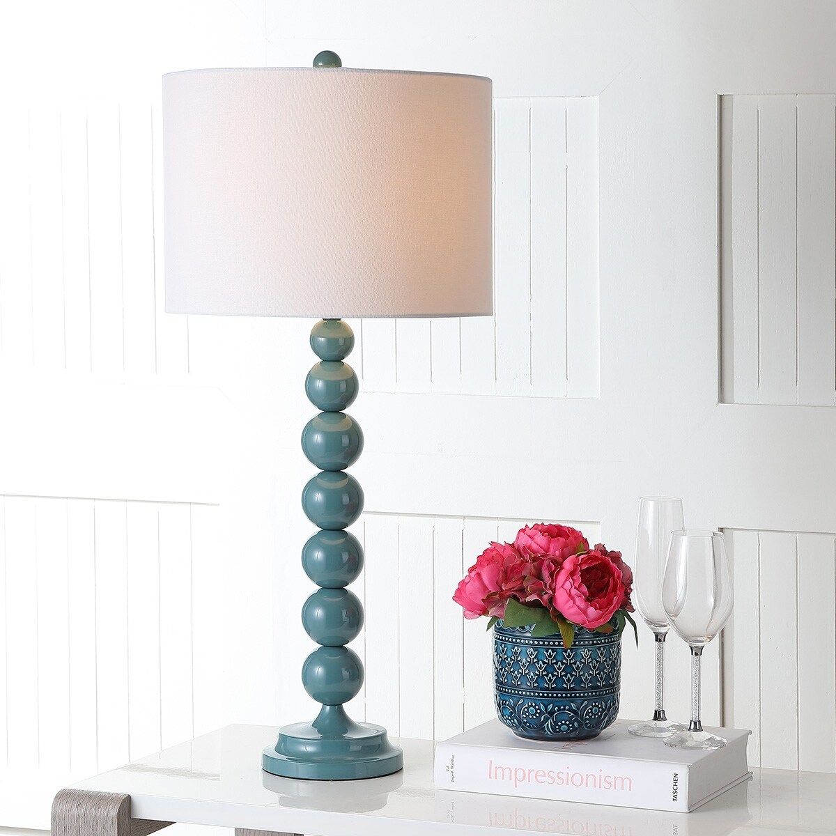 SAFAVIEH Lighting 31-inch Jenna Stacked Ball Marine Blue Table Lamp (Set of 2) - 14