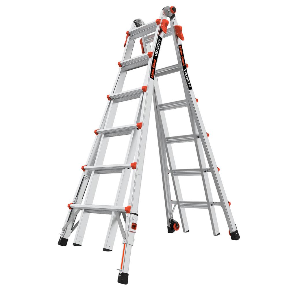 Velocity, Model 26 - ANSI Type IA - 300 lb Rated, Aluminum Articulated Extendable Ladder with Ratchet Levelers - Mycitystee