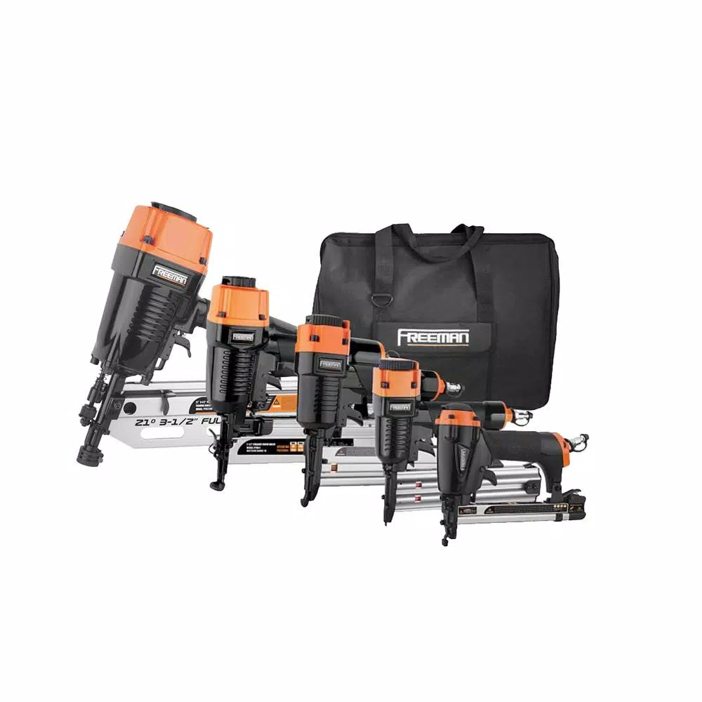 Freeman Pneumatic Framing and Finishing Nailers and Staplers Combo Kit with Canvas Bag and Fasteners (5-Piece) and#8211; XDC Depot - Mycitystee