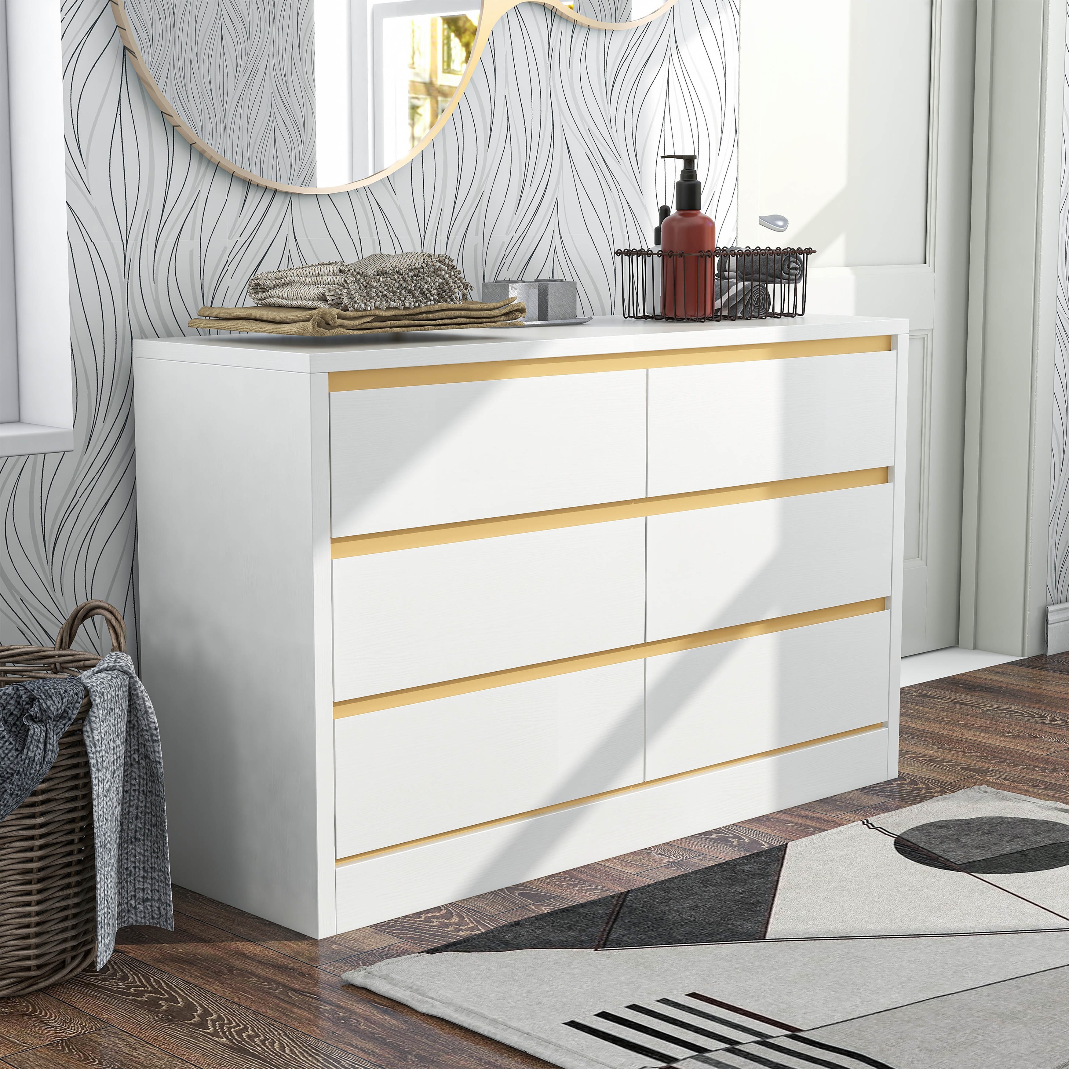 DH BASIC Mod White 6-drawer Double Dresser by Denhour - - 36576565 - Mycitystee