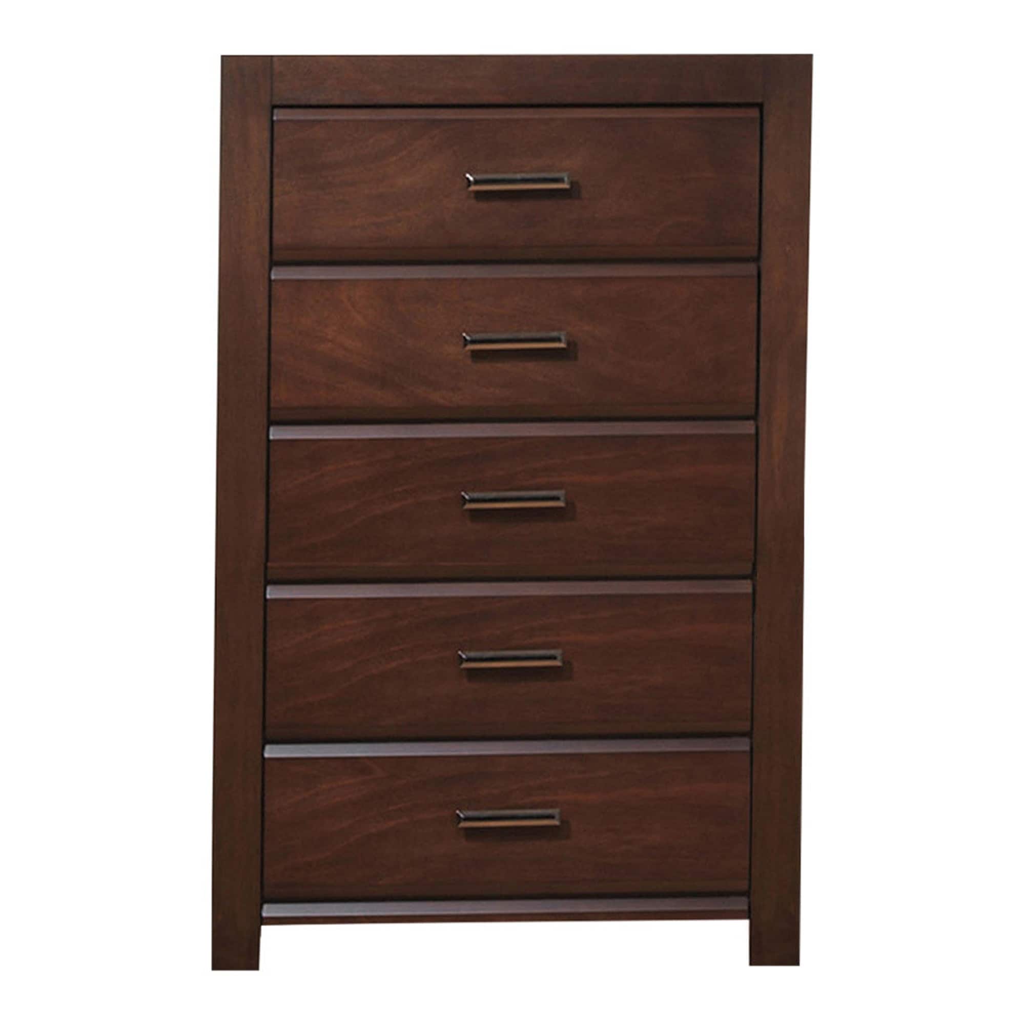 48 Inch Modern Tuscany Tall Dresser Chest， 5 Drawers， Metal Handles， Brown - - 36155380 - Mycitystee