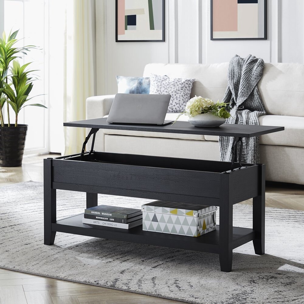 Lift Top Coffee Table with Storage Shelf， Blackwood - Mycitystee