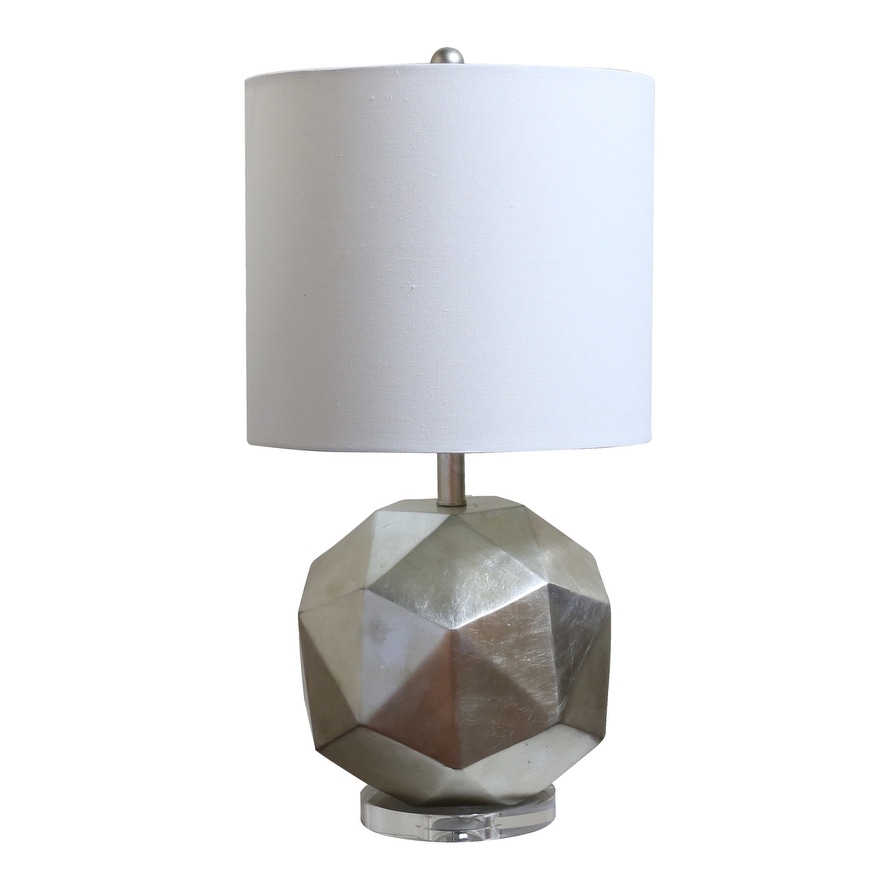 Silver Foiled Frame Table Lamp With a White Linen Drum Shade - Mycitystee