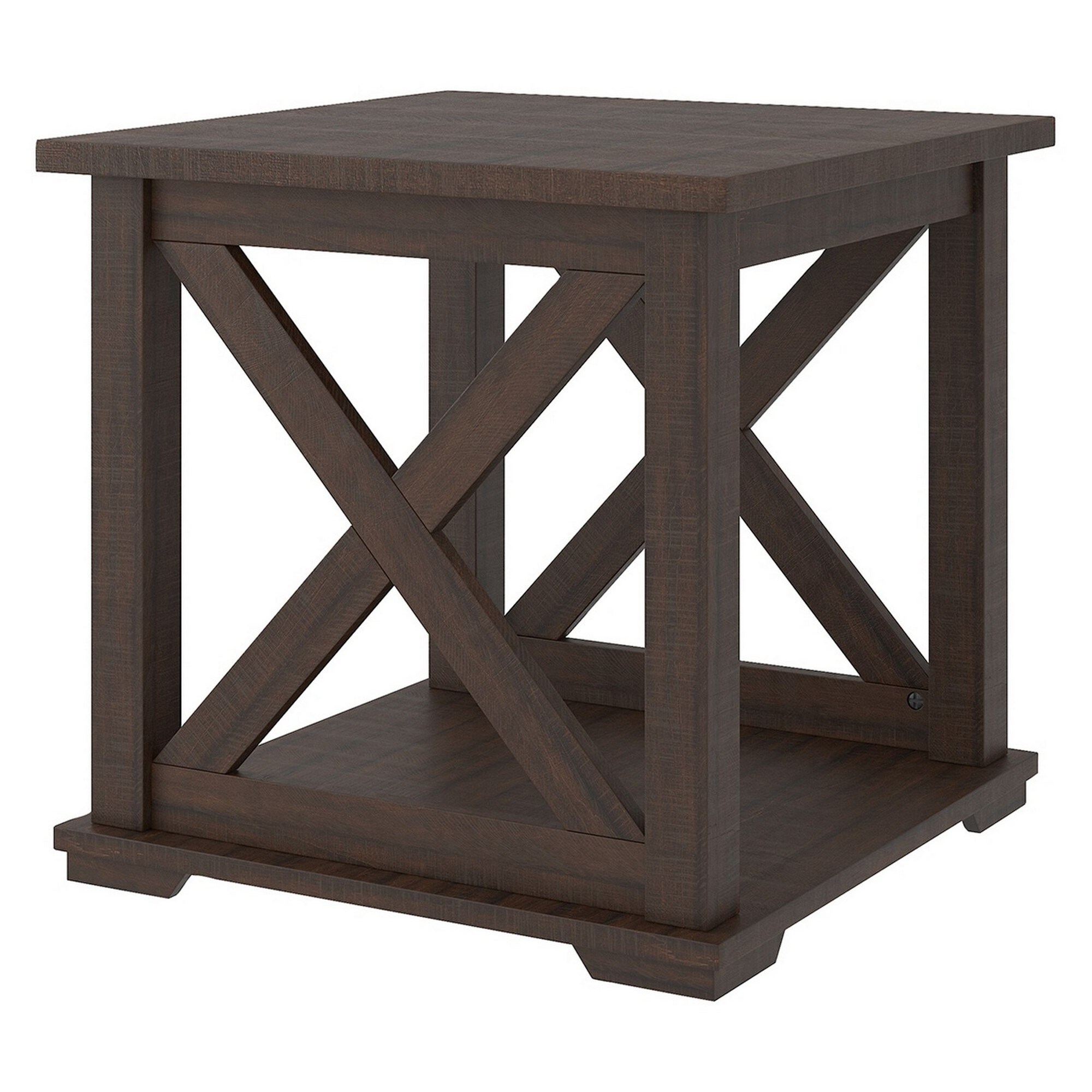 22 Inches Rough Hewn Saw Wooden End Table with X Side Panels， Brown - Mycitystee