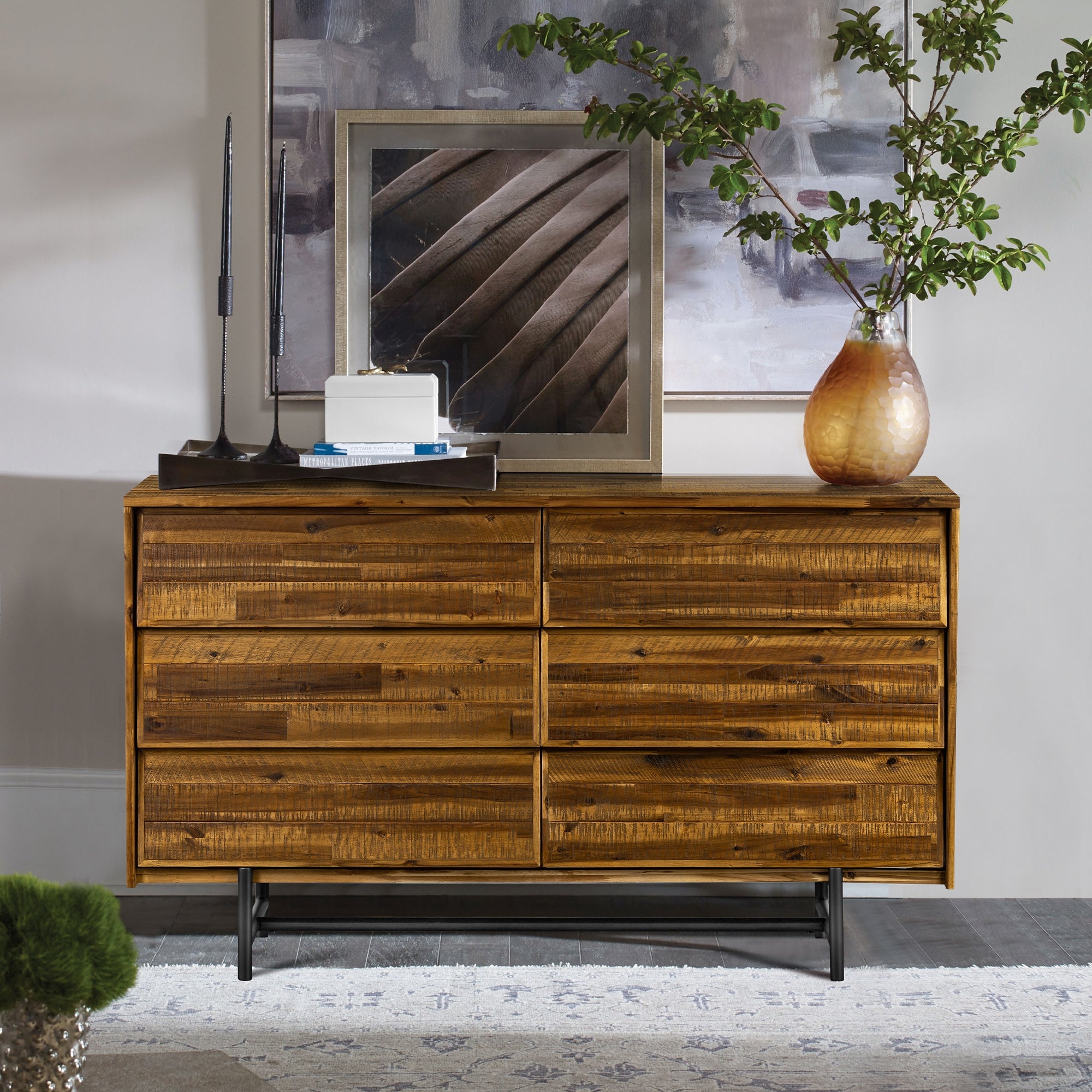 Cusco Rustic Acacia Wood 6 Drawer Dresser - - 28713973 - Mycitystee