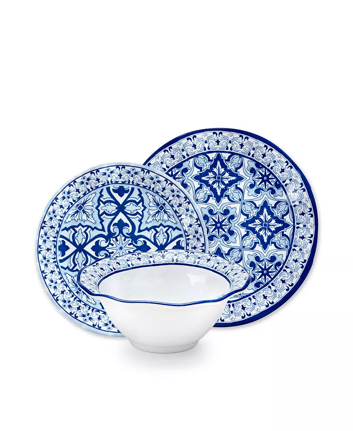 Q Squared Talavera Melamine in Azul 12pc Set - Mycitystee