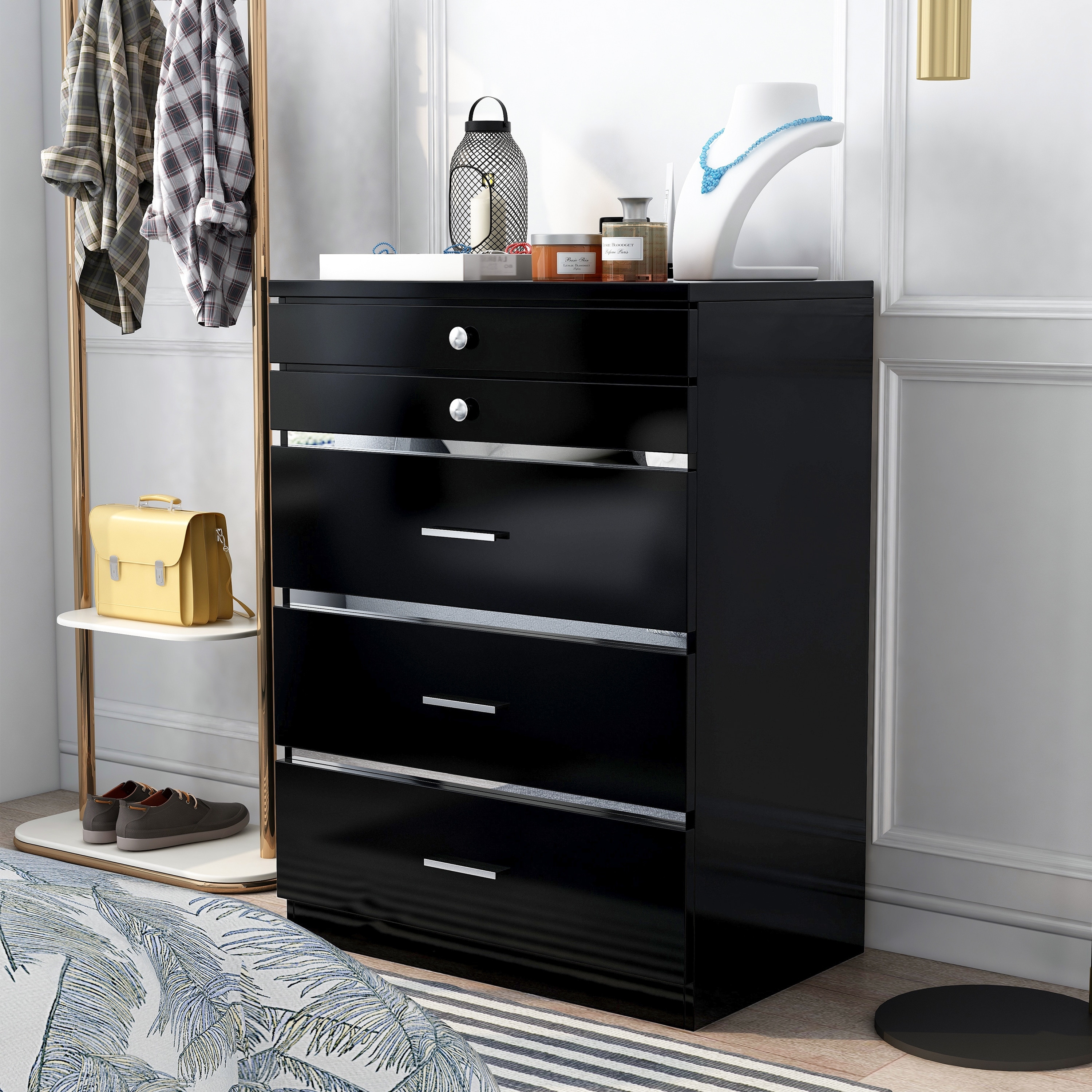 Furniture of America Mary Glossy 5-Drawer Jewelry Armoire with Felt - - 35202929 - Mycitystee