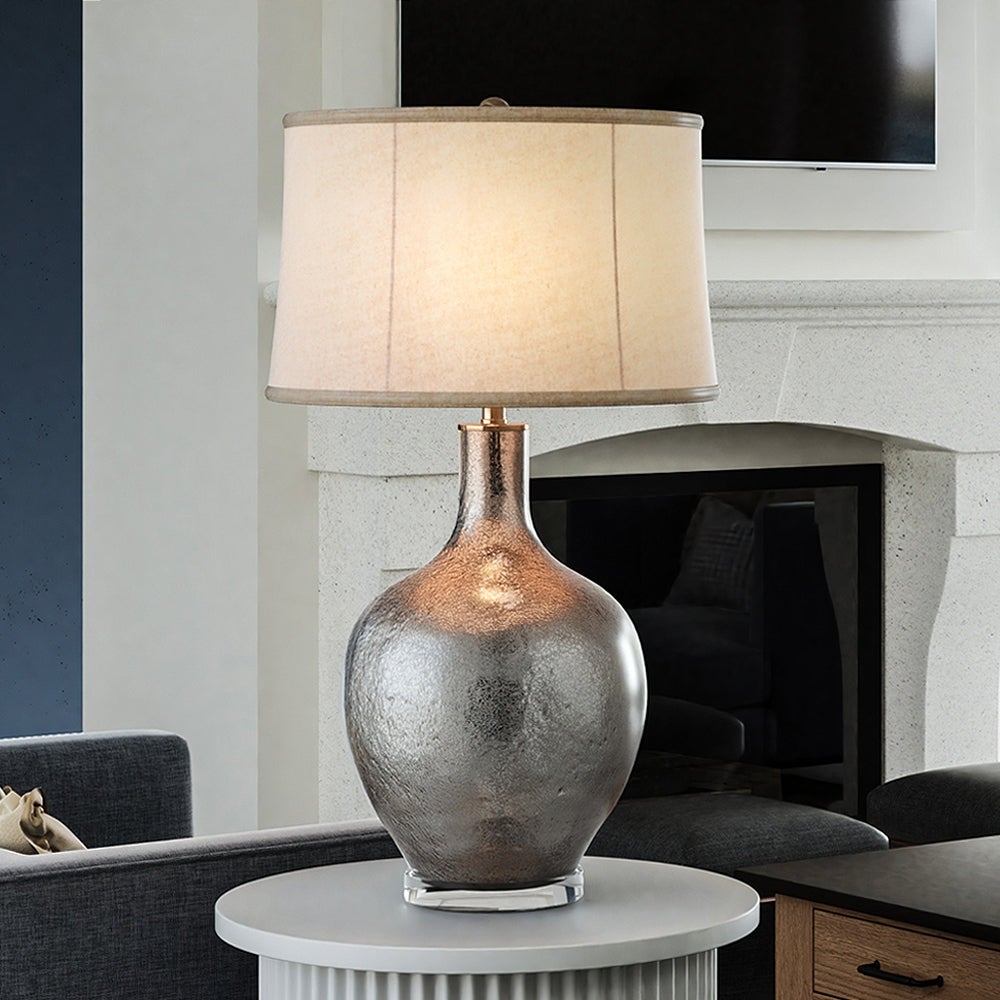 Luxury Transitional Table Lamp， 18.5''W x 18.5''D x 33''H， with Modern-Rustic Elements， Silver Mercury and Oatmeal Linen Shade - Mycitystee