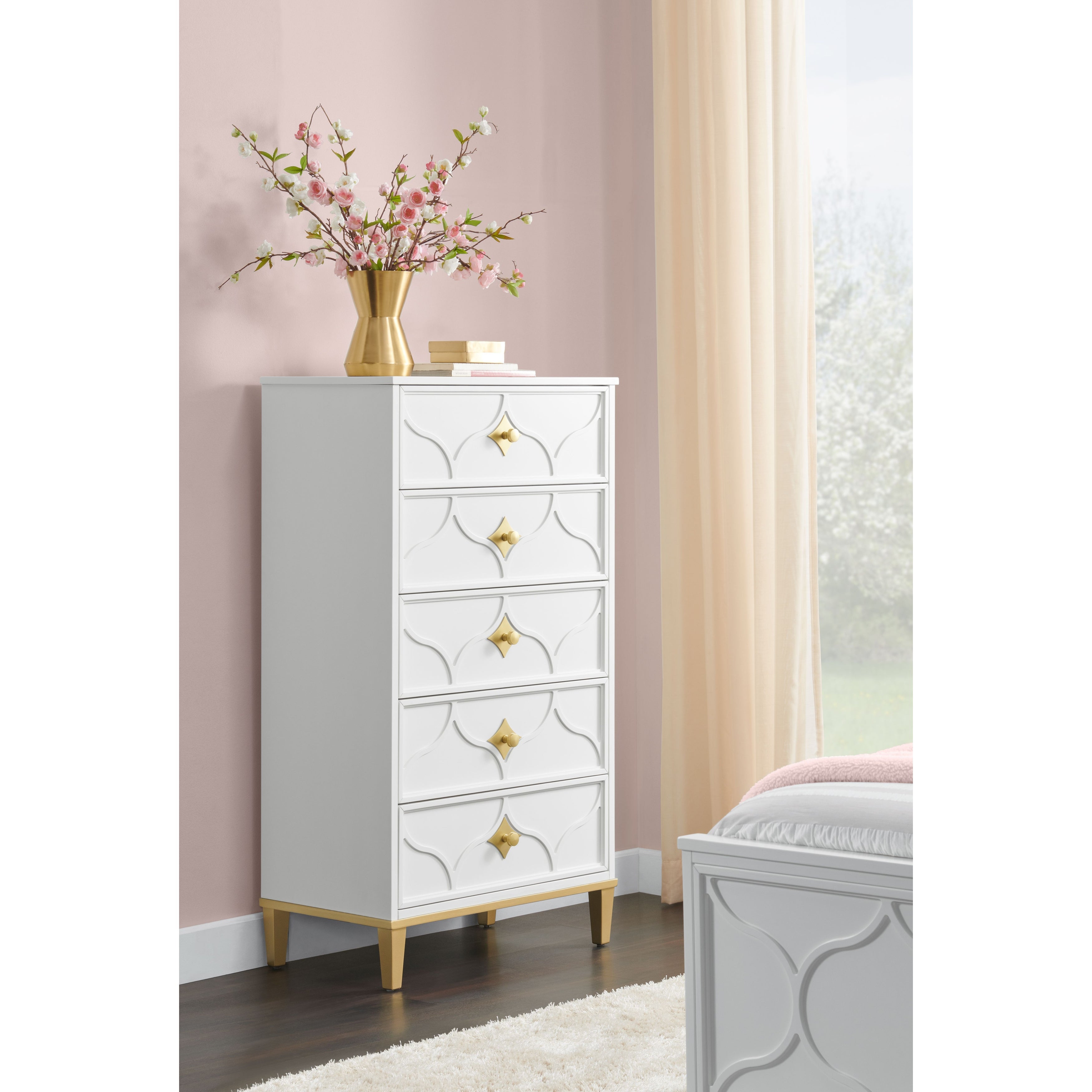 Emma 5 Drawer Chest in White and Gold by Martin Svensson Home - - 36193688 - Mycitystee