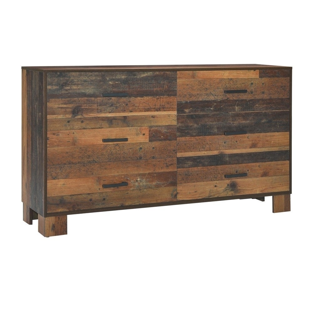 6 Drawer Rustic Dresser with Nails and Grain Details， Dark Brown - - 31197664 - Mycitystee
