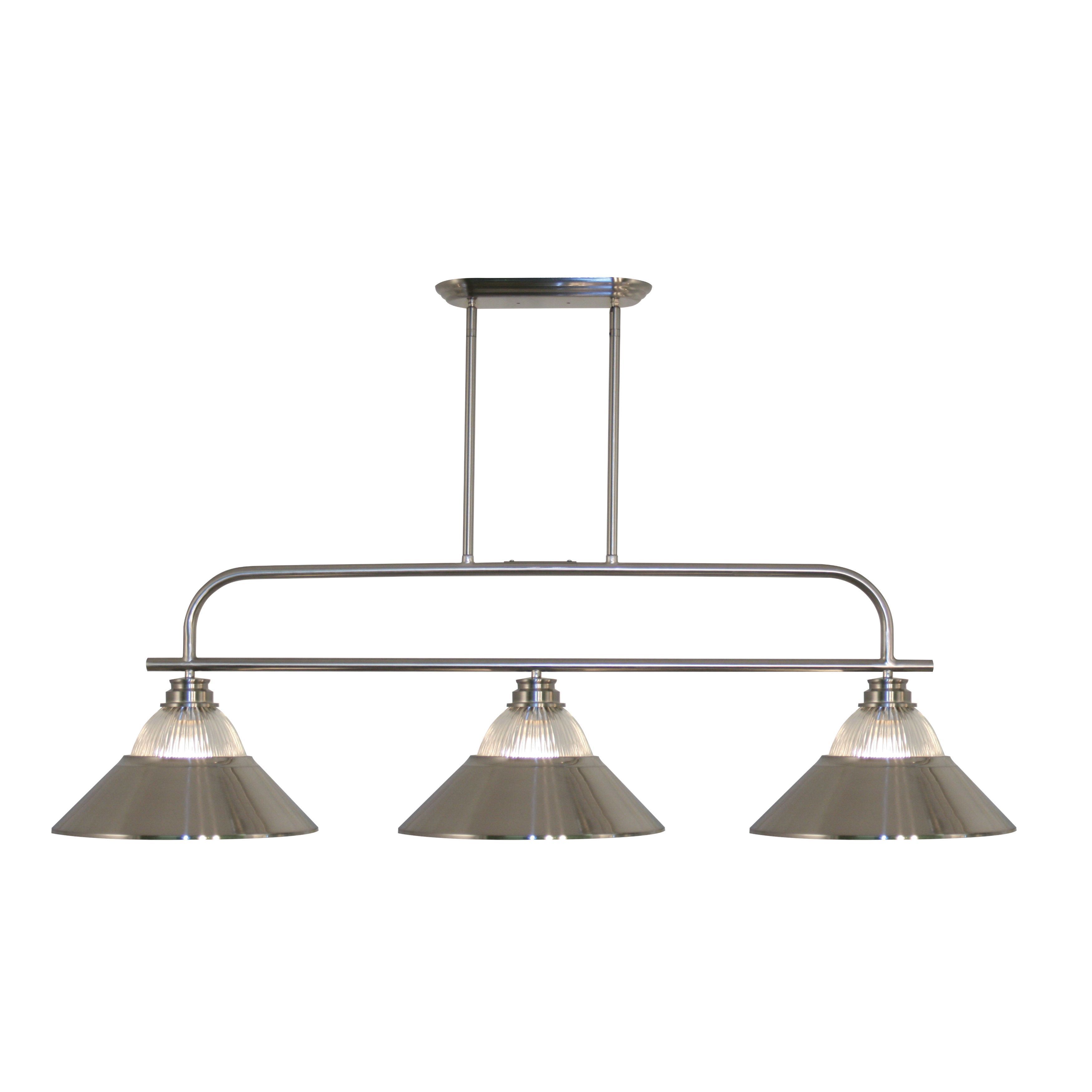 Avery Home Lighting Brushed Nickel with Clear Ribbed Glass and Brushed Nickel Shade - Steel 3-light Island/Billiard Light - Mycitystee