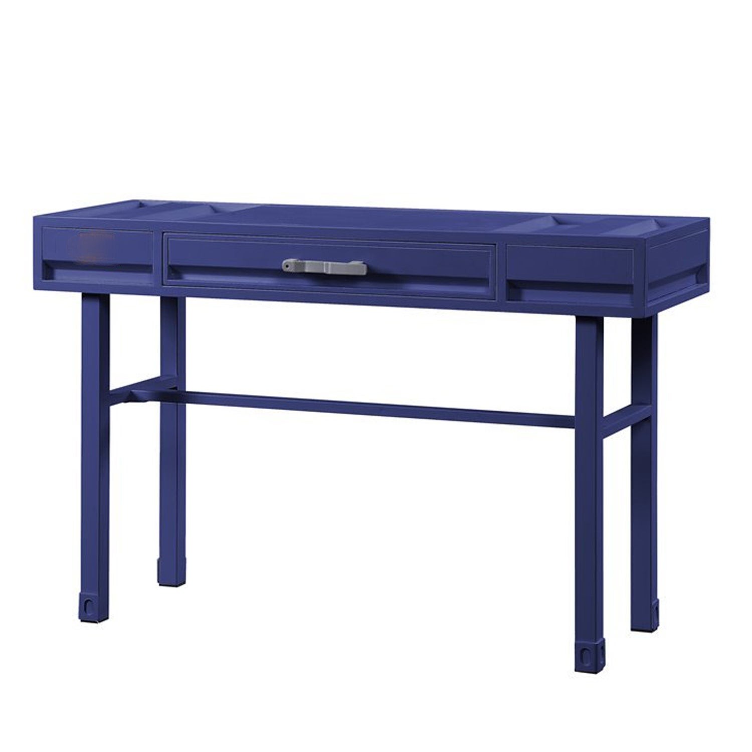 Industrial Style Metal and Wood 1 Drawer Vanity Desk， Blue - - 34665237 - Mycitystee