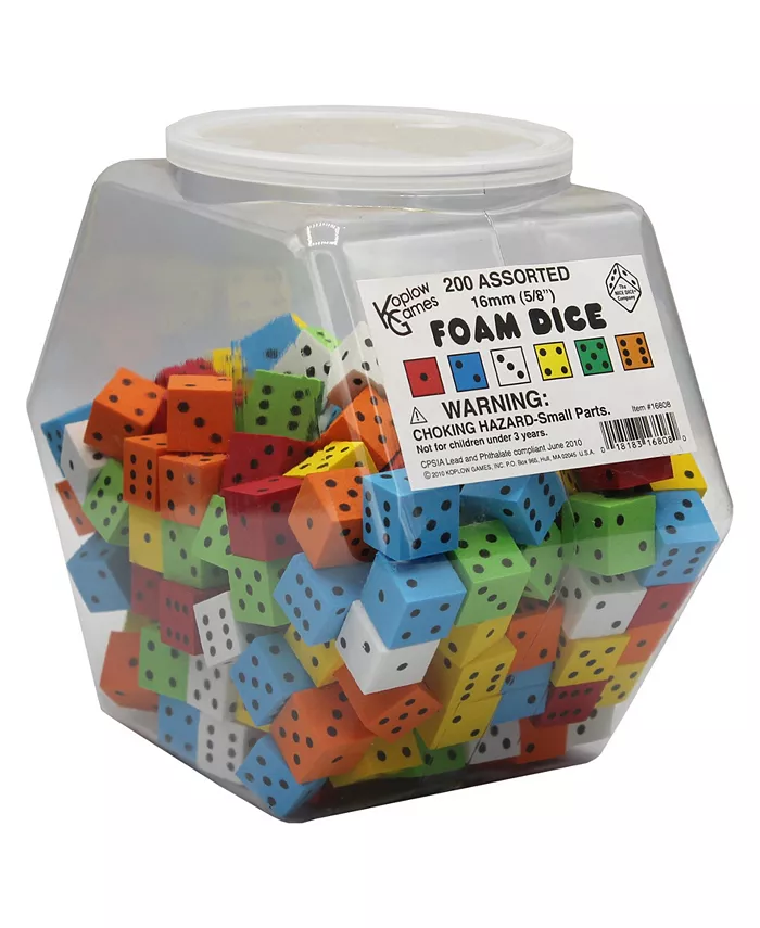 Koplow Games Foam Dice 16mm Assorted， Tub of 200 - Mycitystee