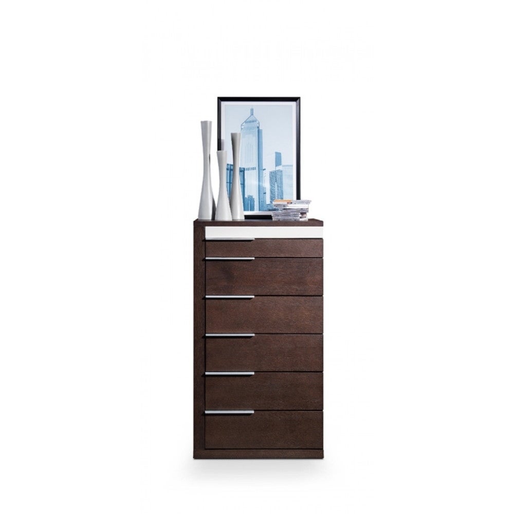 Modern Style Wooden Chest with Six Drawers and Metal Handles， Brown and Gray - - 26293376 - Mycitystee