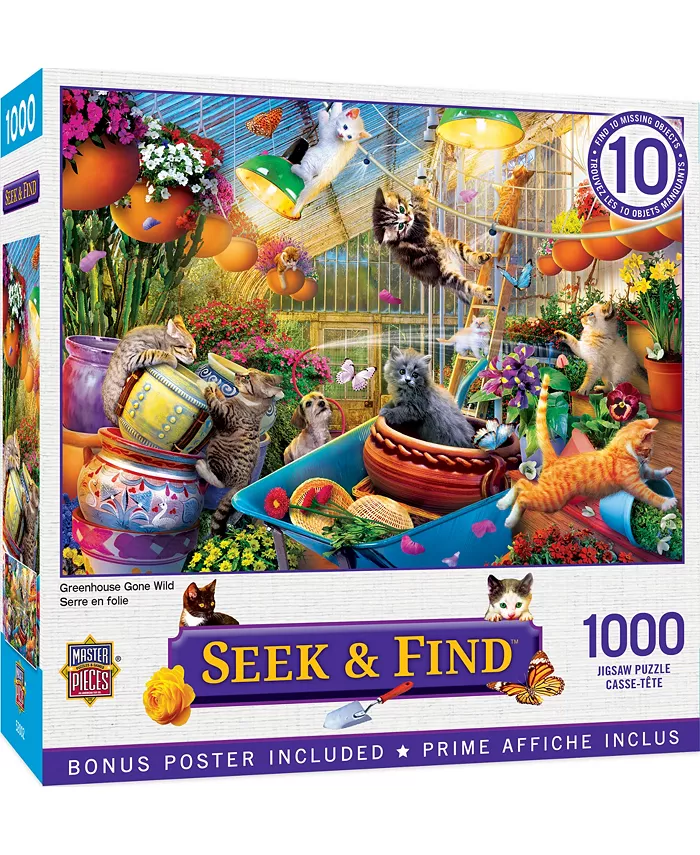 MasterPieces Puzzles Seek Find - Greenhouse Gone Wild 1000 Piece Adult Jigsaw Puzzle - Mycitystee