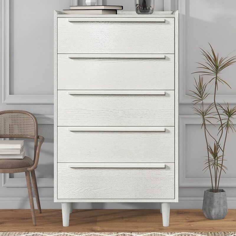 Modern Bedroom 5-Drawer Chest with Solid Wood Legs - - 37454478 - Mycitystee