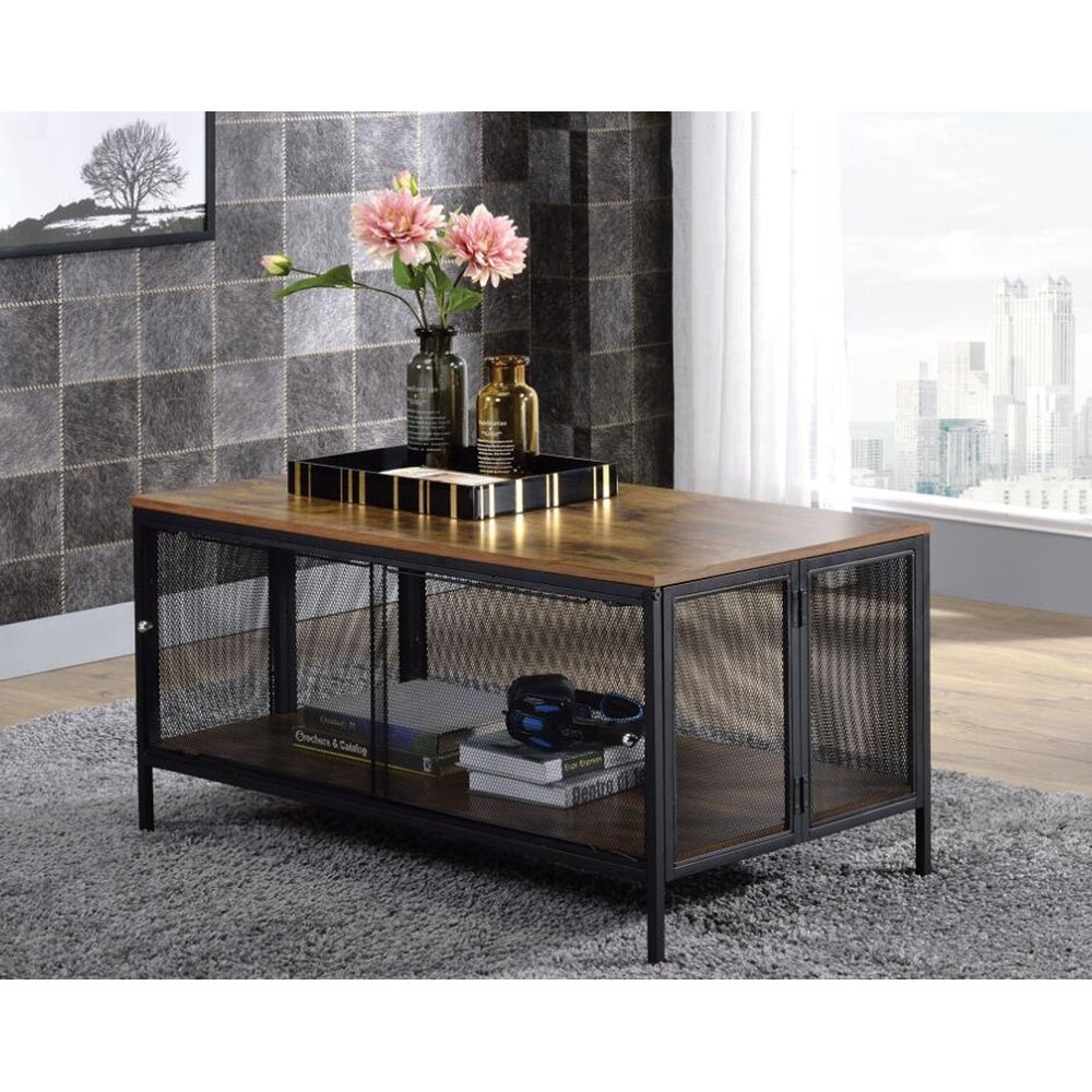 ACME Winam Coffee Table in Antique Oak and Black - Mycitystee