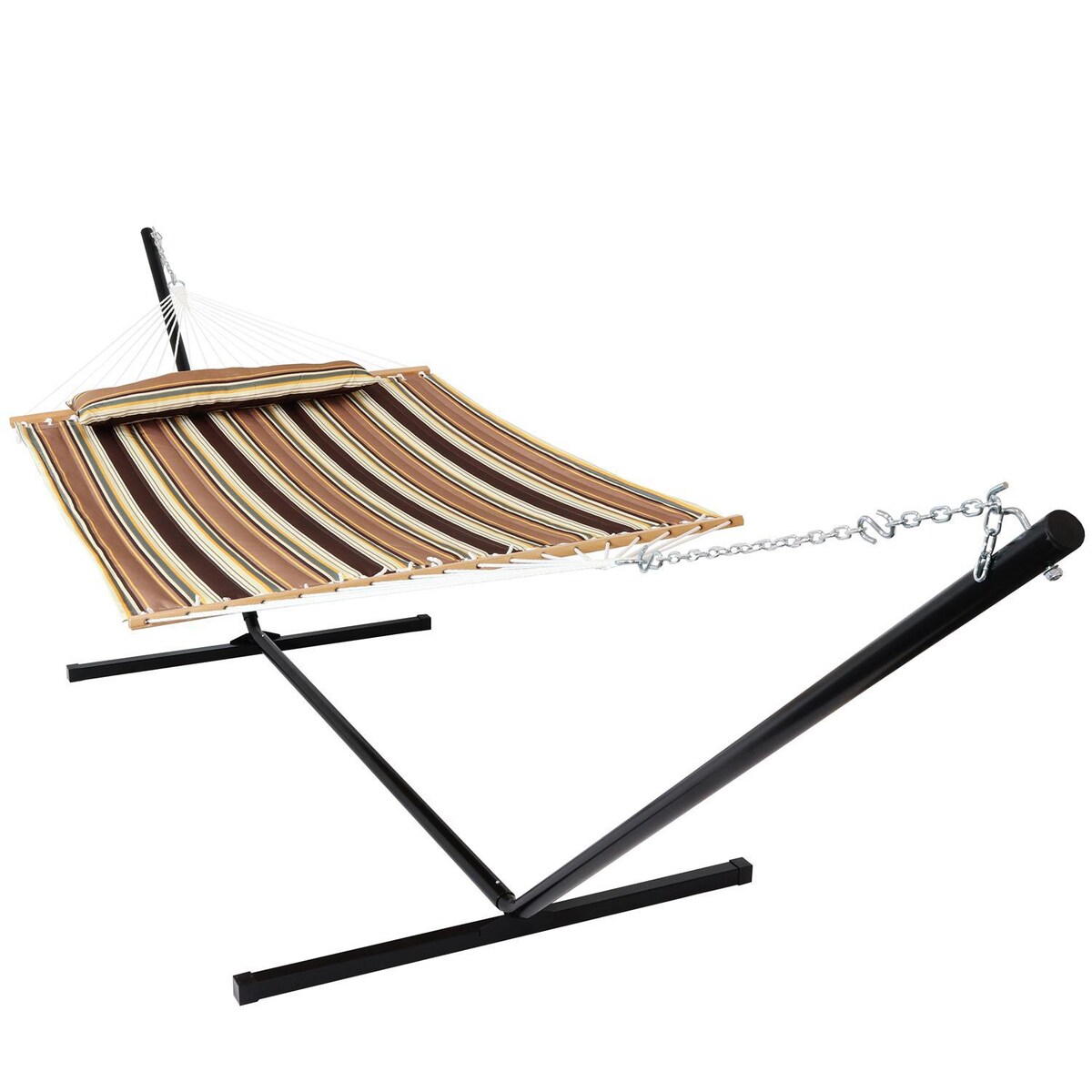 Ultimate Patio Quilted Double Hammock and Pillow w/ 15-Foot Black Stand - Mycitystee
