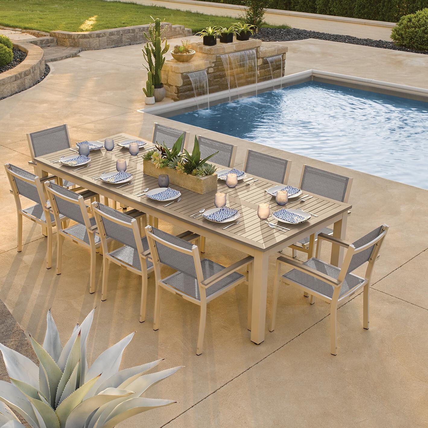Travira 11 Piece Aluminum Patio Dining Set W/ 103 X 42 Inch Rectangular Tekwood Vintage Table By Oxford Garden - Mycitystee