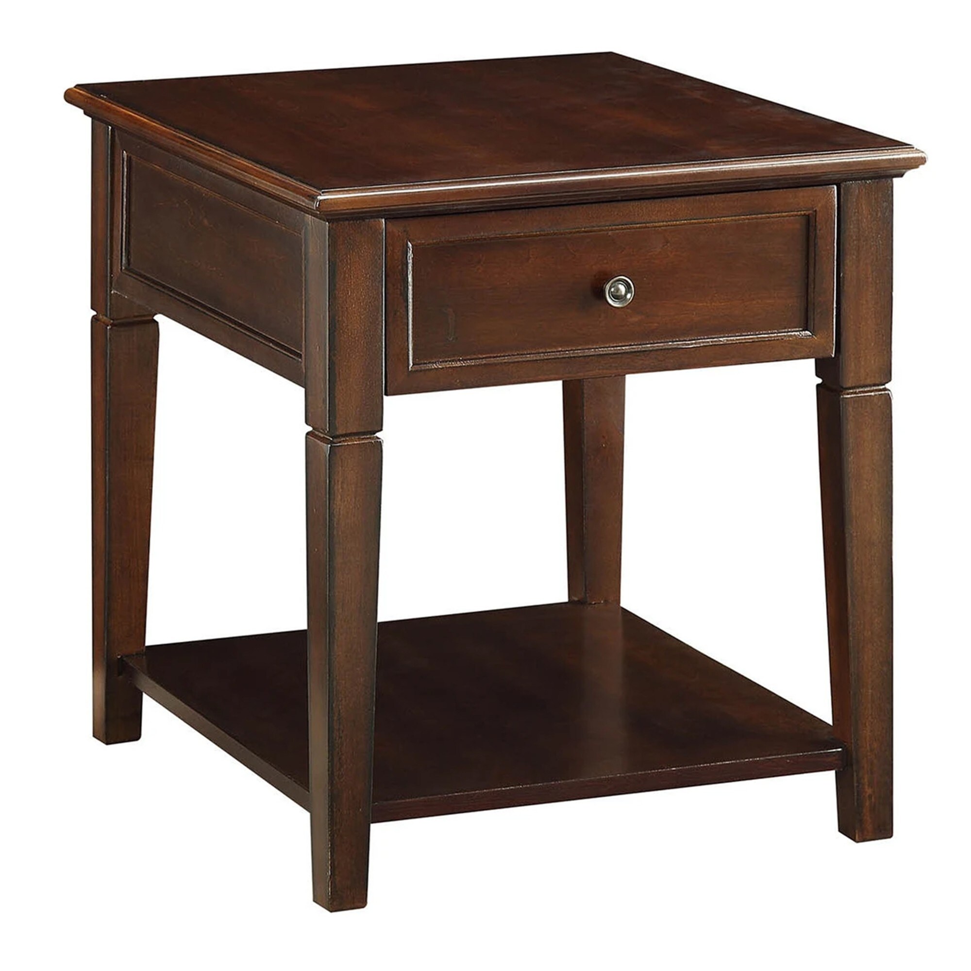 Wooden End Table with One Drawer and One Shelf， Walnut Brown - Mycitystee
