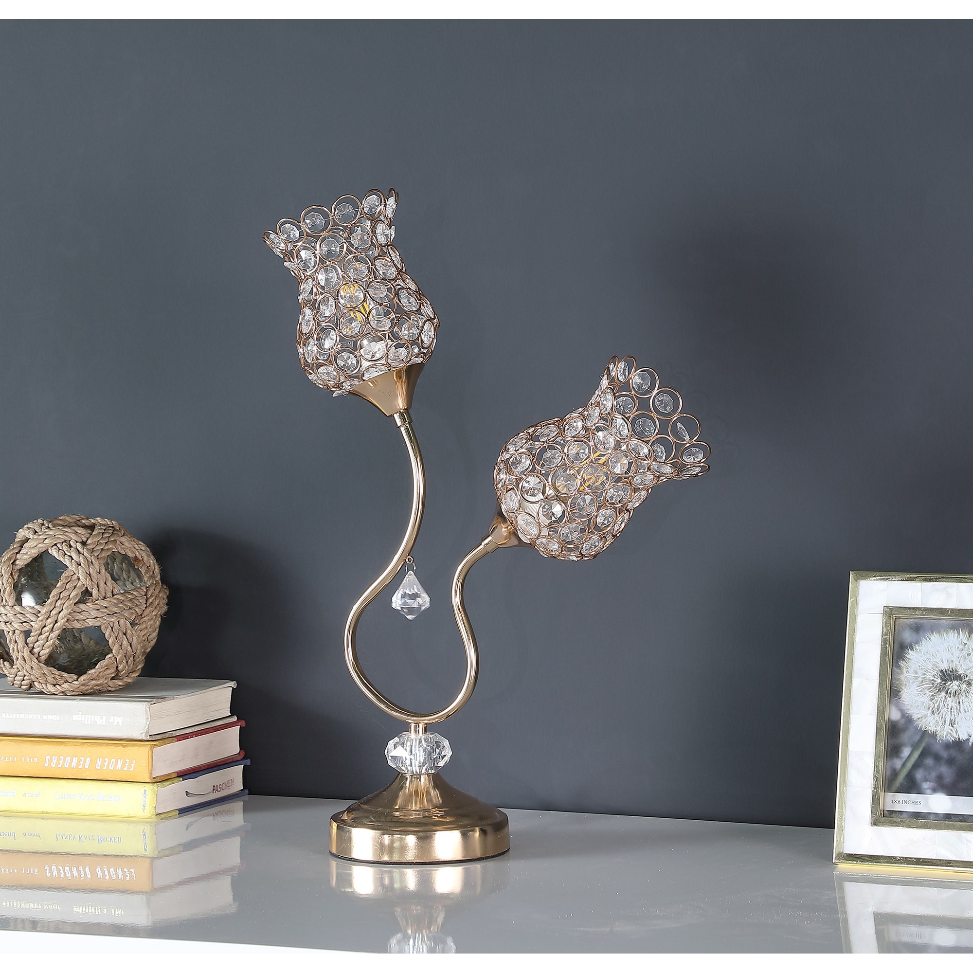 18.75 In. Rose Gold Floral Trumpet Glam Metal Table Lamp - Mycitystee