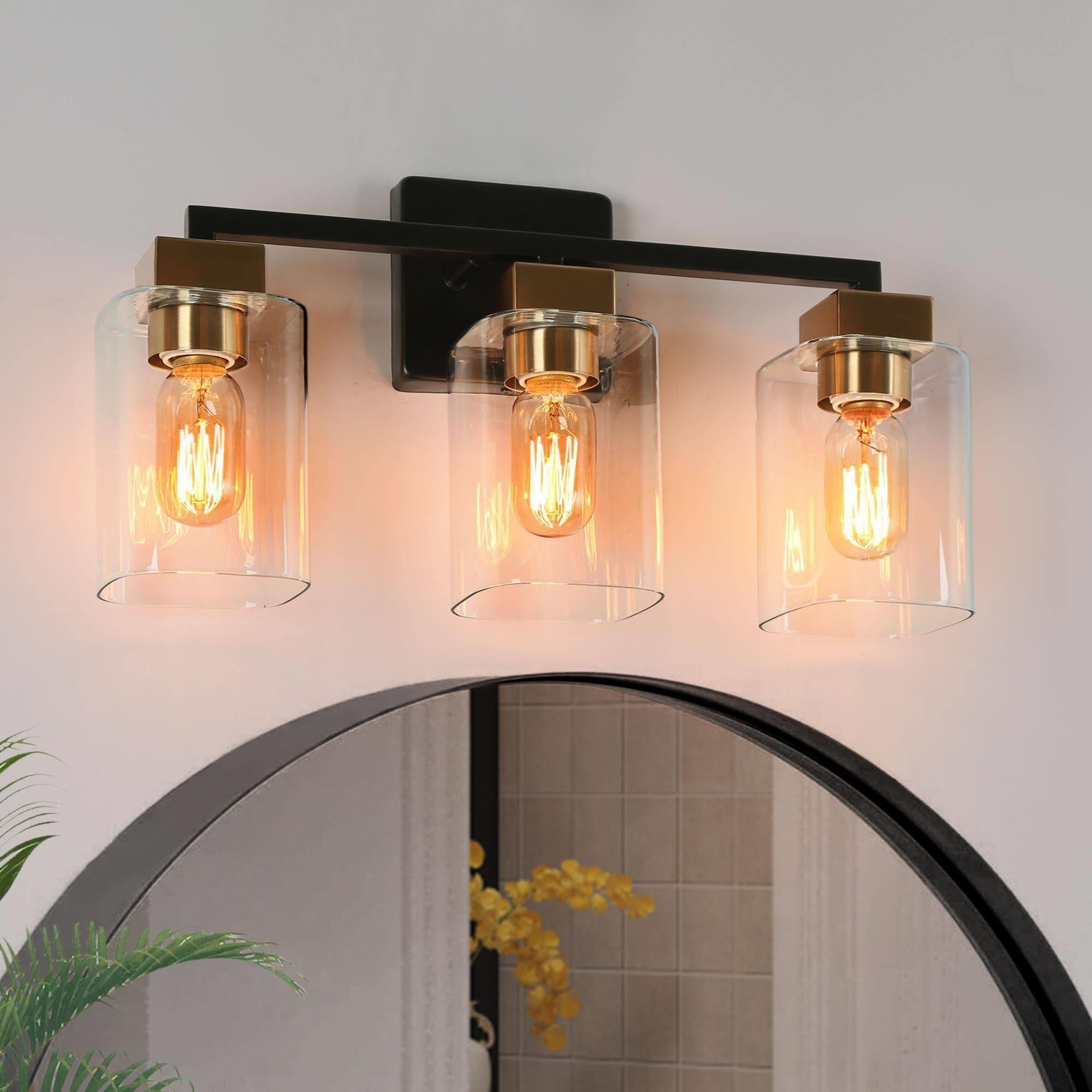 2/3/4 Light Modern Black Gold Square Bathroom Vanity Lights Linear Wall Sconces - Mycitystee