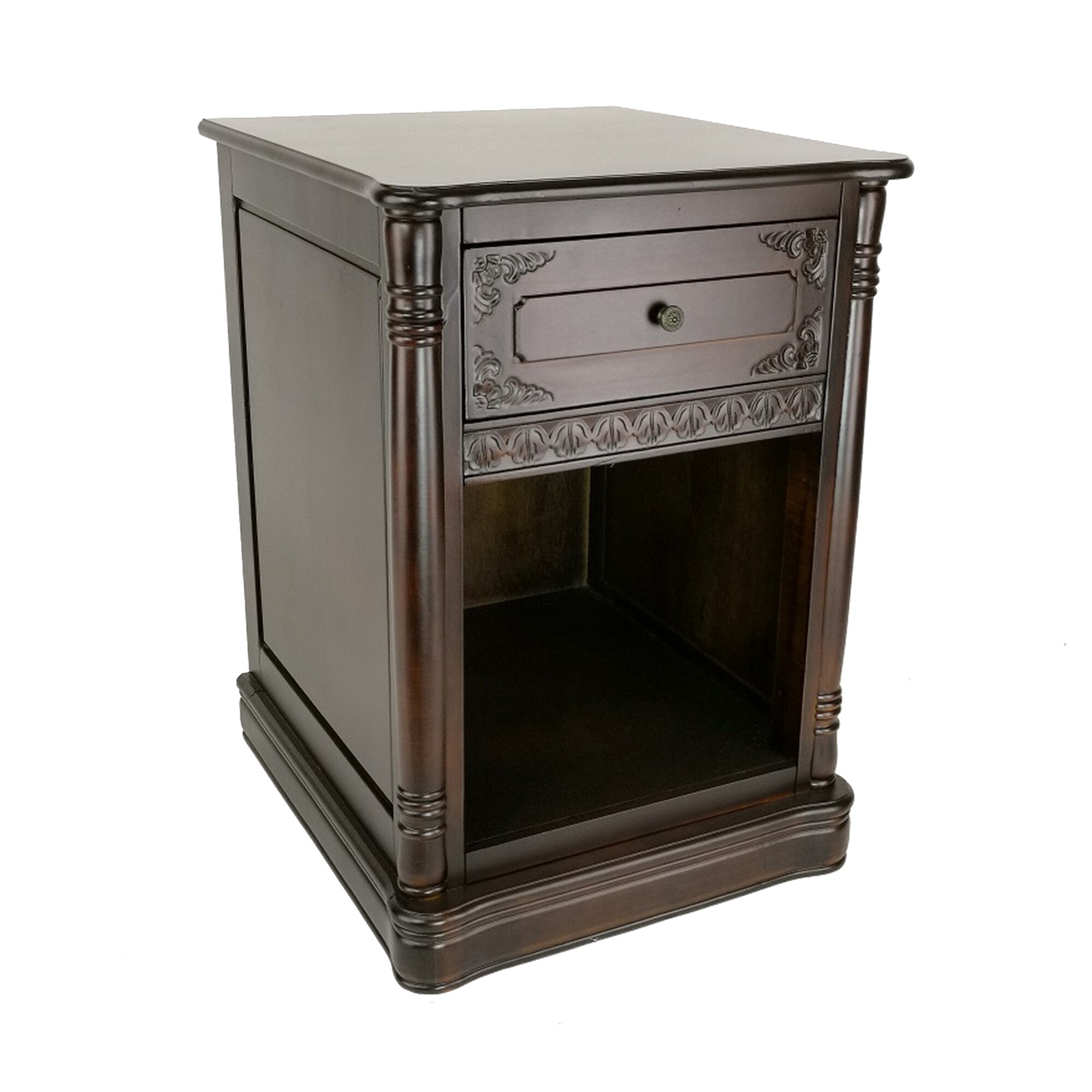 Kai 26 Inch Classic Wood Accent Chest， 1 Drawer， Open Space， Carved， Brown - - 36907730 - Mycitystee