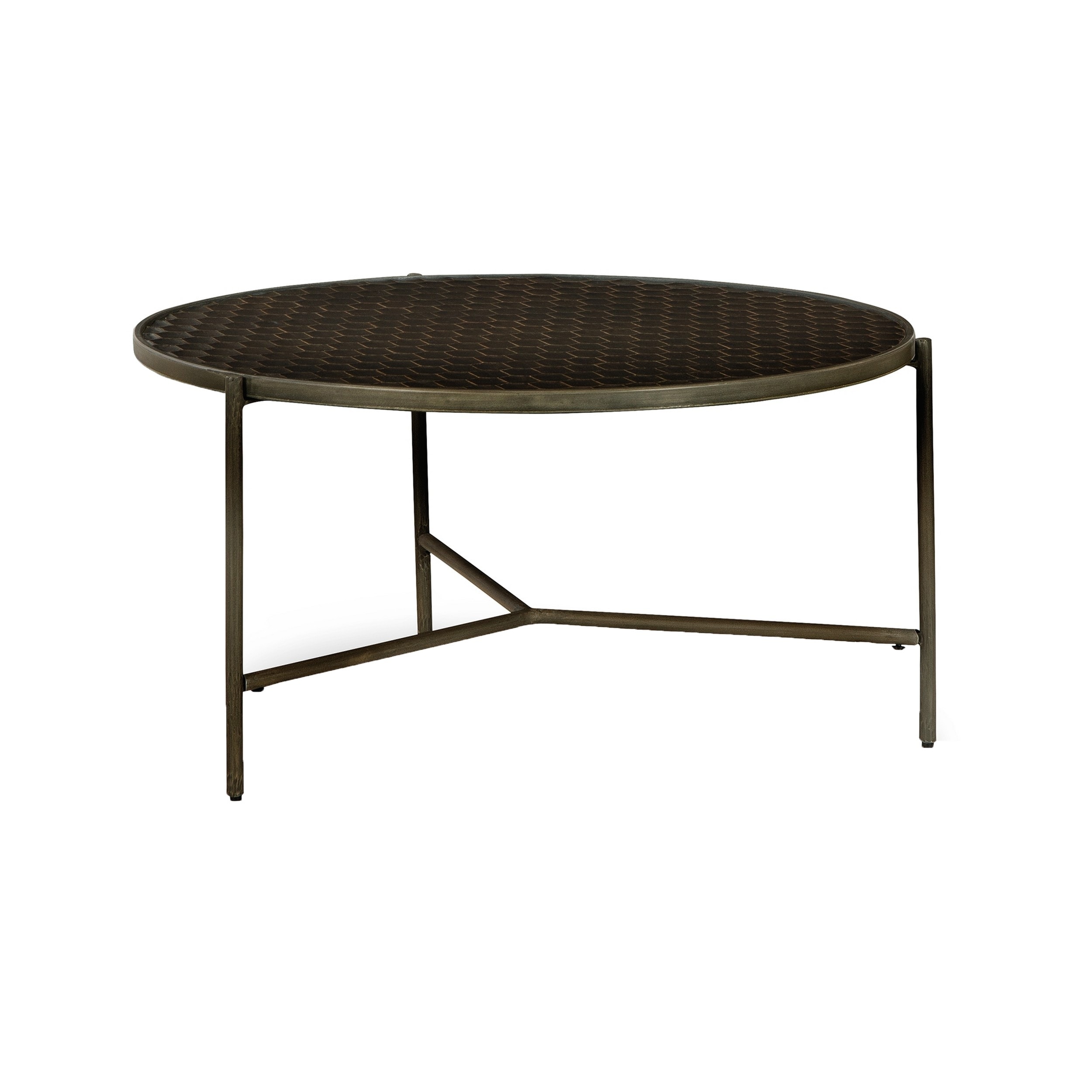 Modern 35 Inch Table， Crossed Metal Legs， Mango Wood Surface， Gray Brown - Mycitystee