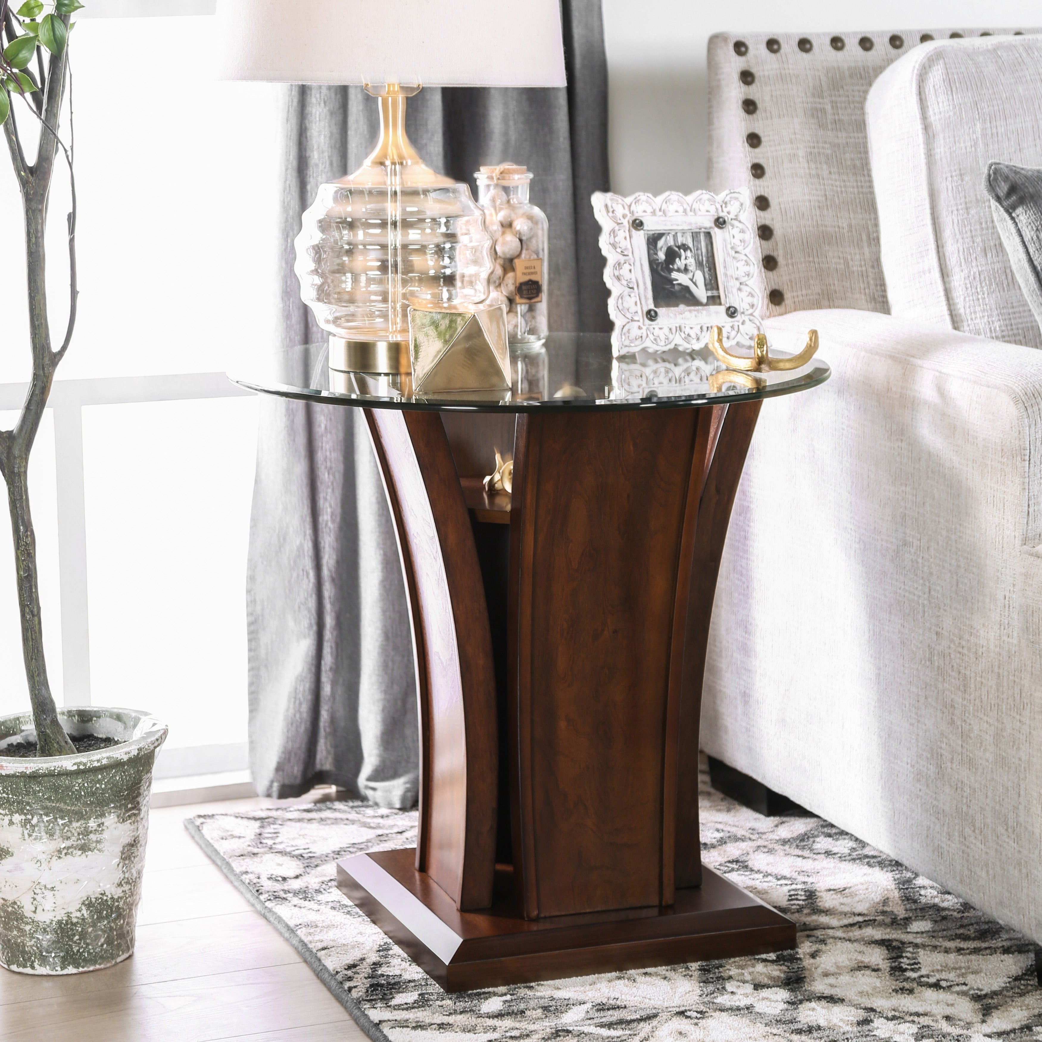 Strick and Bolton Ivie Hill Dark Cherry 16-inch Beveled Glass Top Side Table - Mycitystee