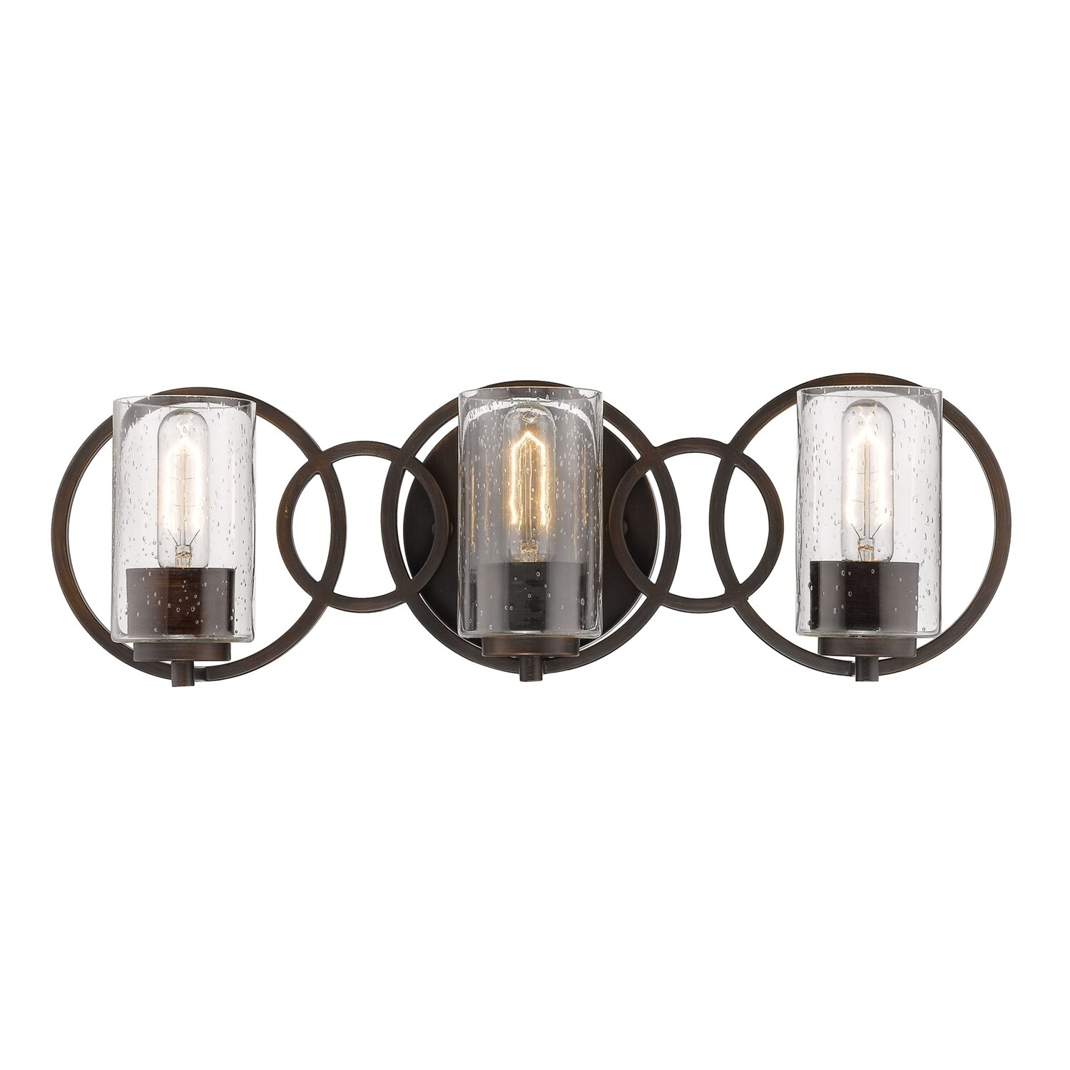 Millennium Lighting Delano 3 Light Rubbed Bronze Bathroom Vanity Fixture with Clear Seeded Glass Shades - Mycitystee