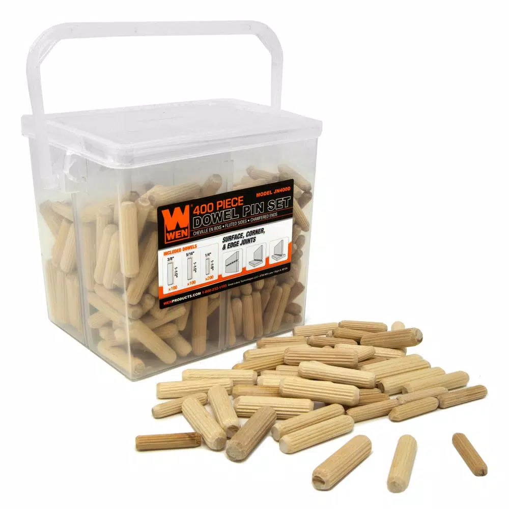 WEN Fluted Dowel Pin Variety Bucket with 1/4 in.， 5/16 in.， and 3/8 in. Woodworking Dowels (400-Piece) and#8211; XDC Depot - Mycitystee