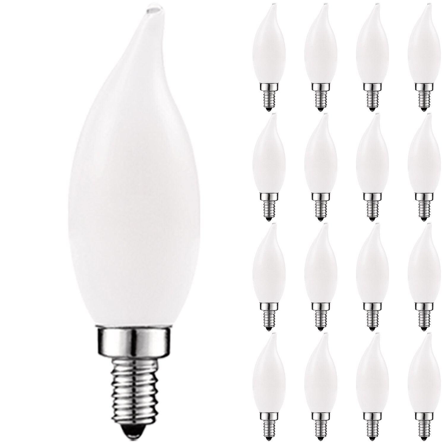 Luxrite LED Chandelier Light Bulb， E12 LED Bulb Dimmable， 40W Equivalent， 2700K Warm White， Flame Tip， 360lm， UL， 16PK - Mycitystee
